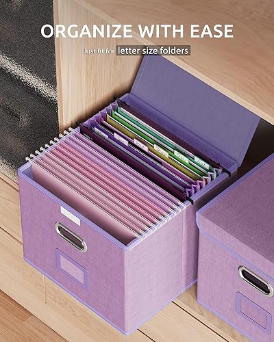 Vista 32 de Oterri Paquete de 2 cajas organizadoras de archivos, caja de archivos, archivador pequeño para carpetas de cartas, caja de archivos portátil azul