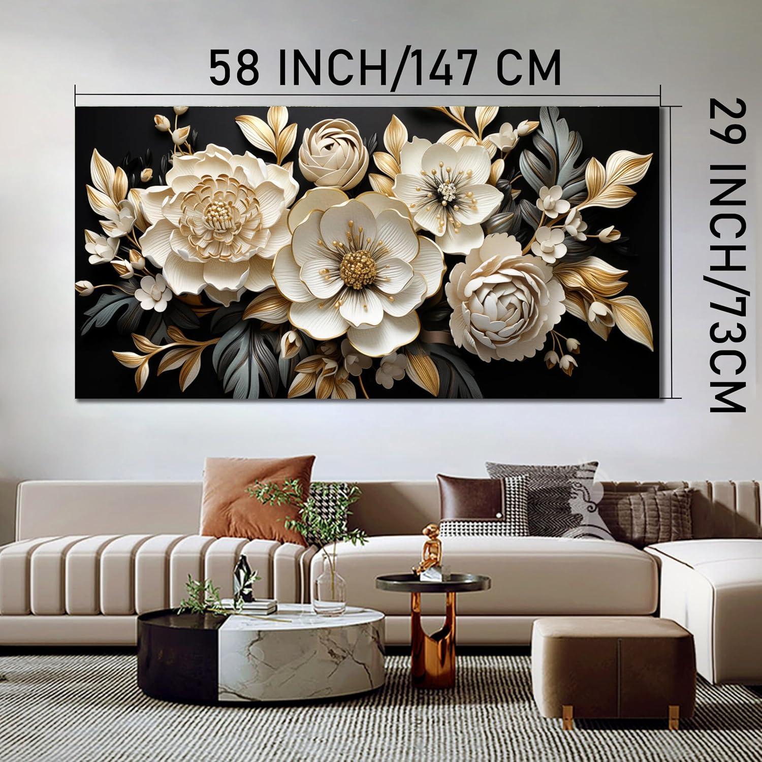 Trogonup Large Gold and Black Flower Wall Art for Bedroom Botanical Picture Modern Artwork for Living Room Office Teen Girls Room Kitchen 29x58 Inch
