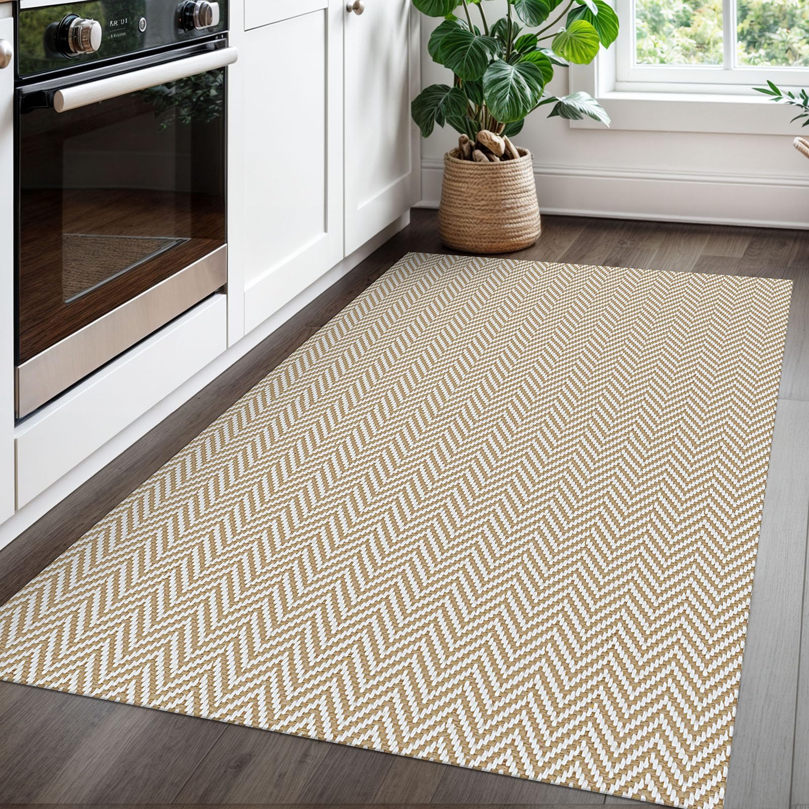 Alfombra trenzada de 3 x 5 pies, lavable para entrada, alfombras con respaldo de goma, tapete bohemio para puerta interior, tapete de cocina de algodón, tapete tejido para puerta delantera, vestíbulo