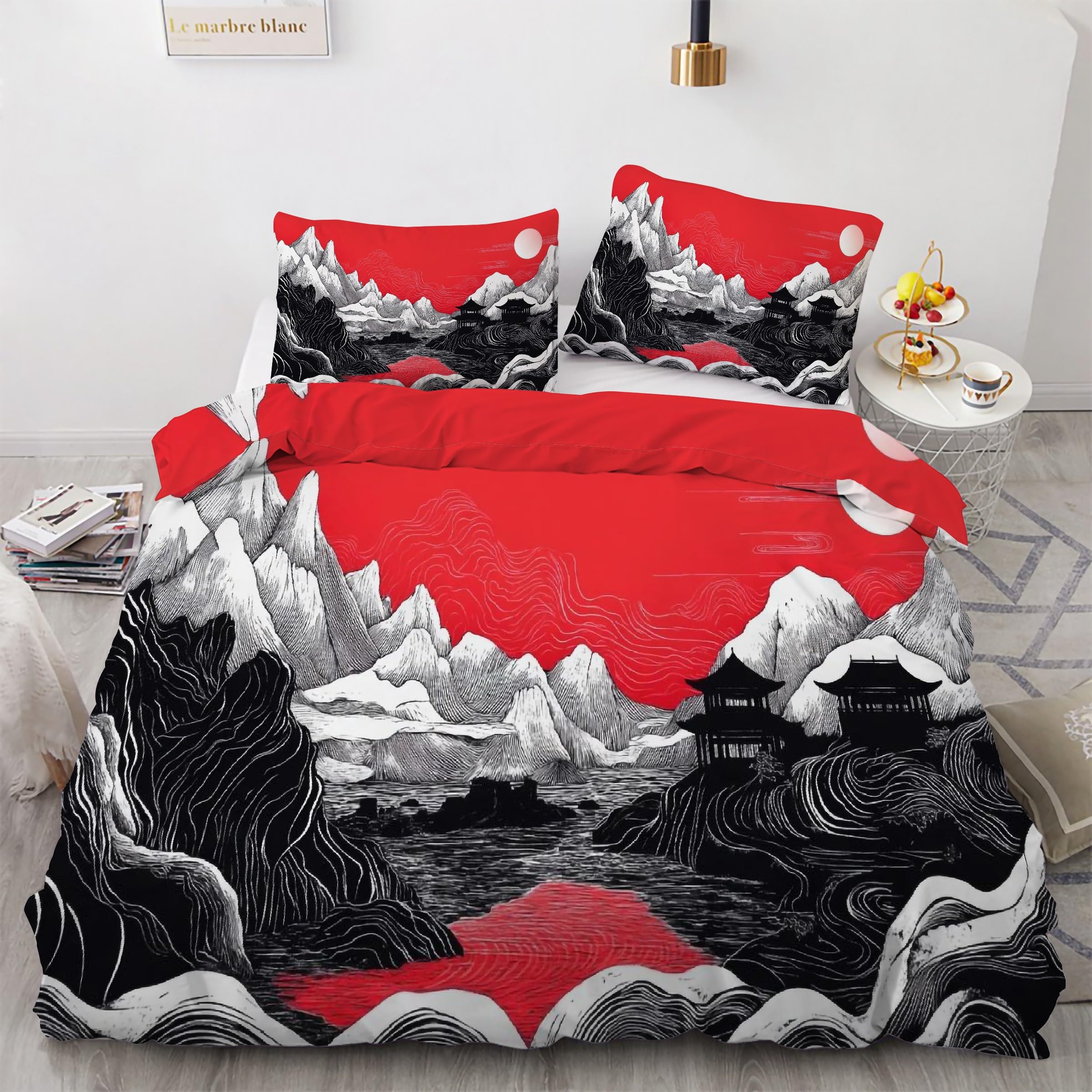 Housse de couette 200x200 parure de lit 3 pièces avec taies d'oreiller KG5242