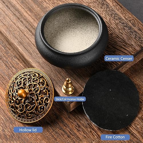 Miniatura 2 de Quemador de incienso de cerámica con soporte para varillas de incienso, uso para incienso de palobobina, salvia, incienso de mosquitos y carbón,
