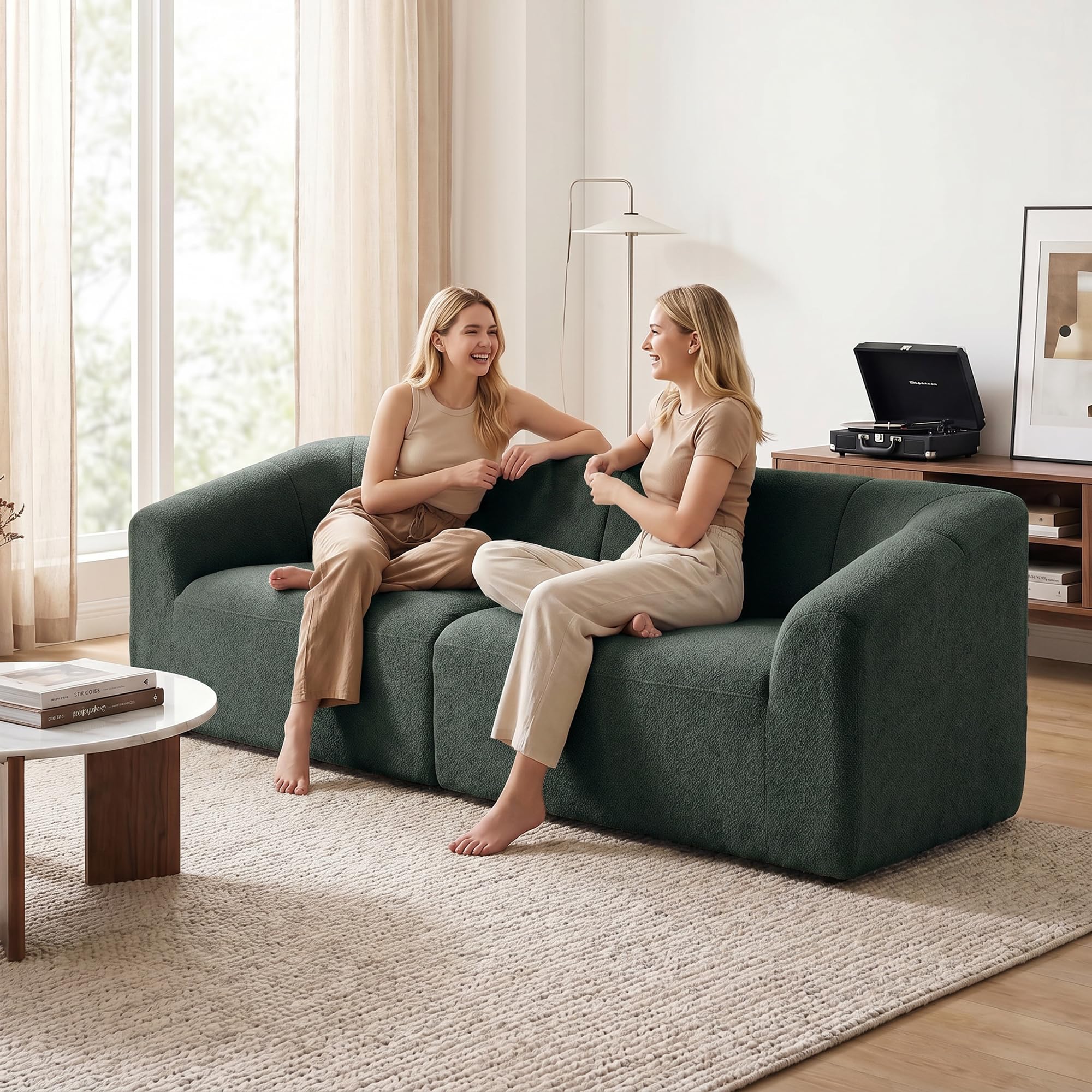 HOMCOM Divano 3 Posti Senza Struttura Seduta Ampia 225x93x68 cm Verde | Imbottitura Spessa, Divano Compresso Moderno in Ciniglia, per Salotto e Soggiorno, Verde Scuro