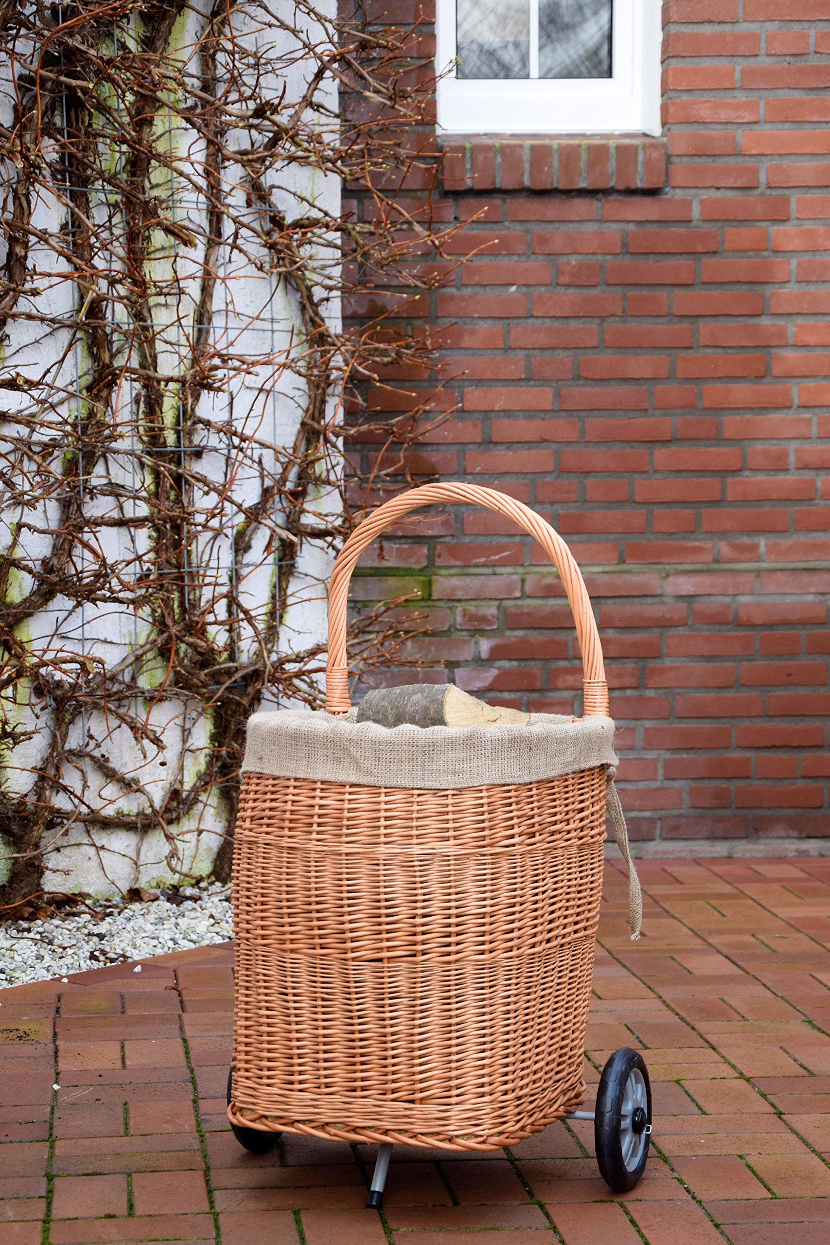 dobar Pratico Carrello portalegna in Vimini semigreggio con Robusta plastica Ruote, Camino Cestino di Legno, Marrone, 44 x 40 x 93 cm
