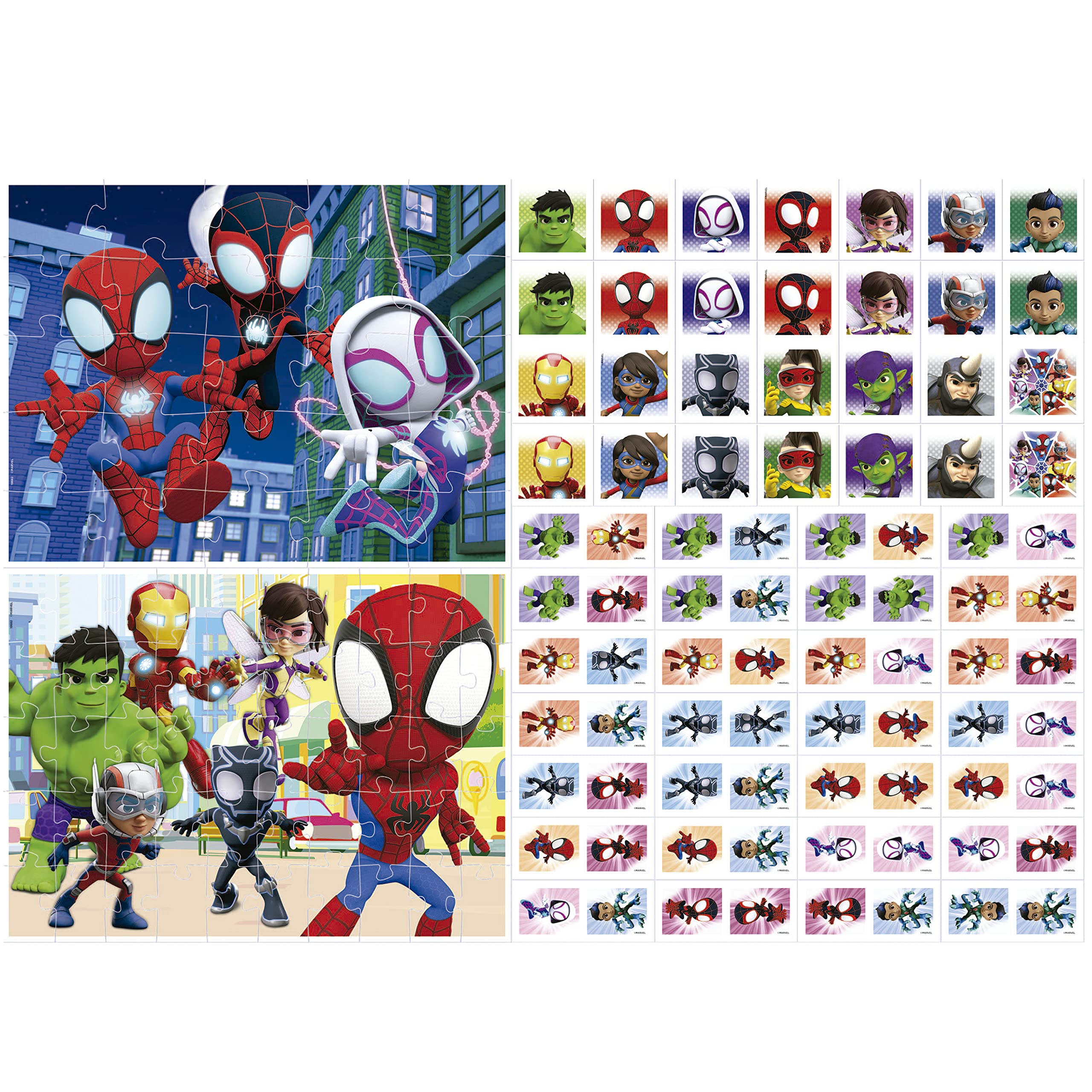 Educa - Superpack Spidey y Sus Increíbles Amigos 4 en 1 | Puzzles, Dominó, Memory | 2 Puzzles 25 y 50 Piezas, Dominó 28 fichas, Identic 28 Cartas | Juego niños 3 años (19682)