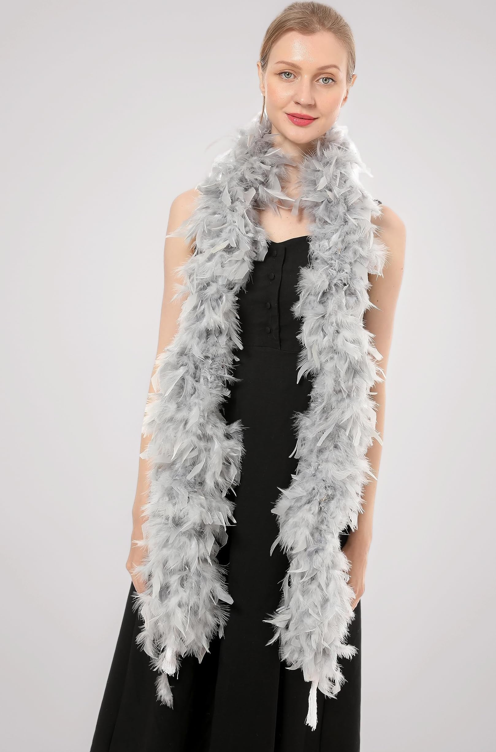 100 Gram 2 Yard Long Chandelle Feather Boa Over 10 Colors, Great for Party, Wedding, Costume (Silver Grey Color)