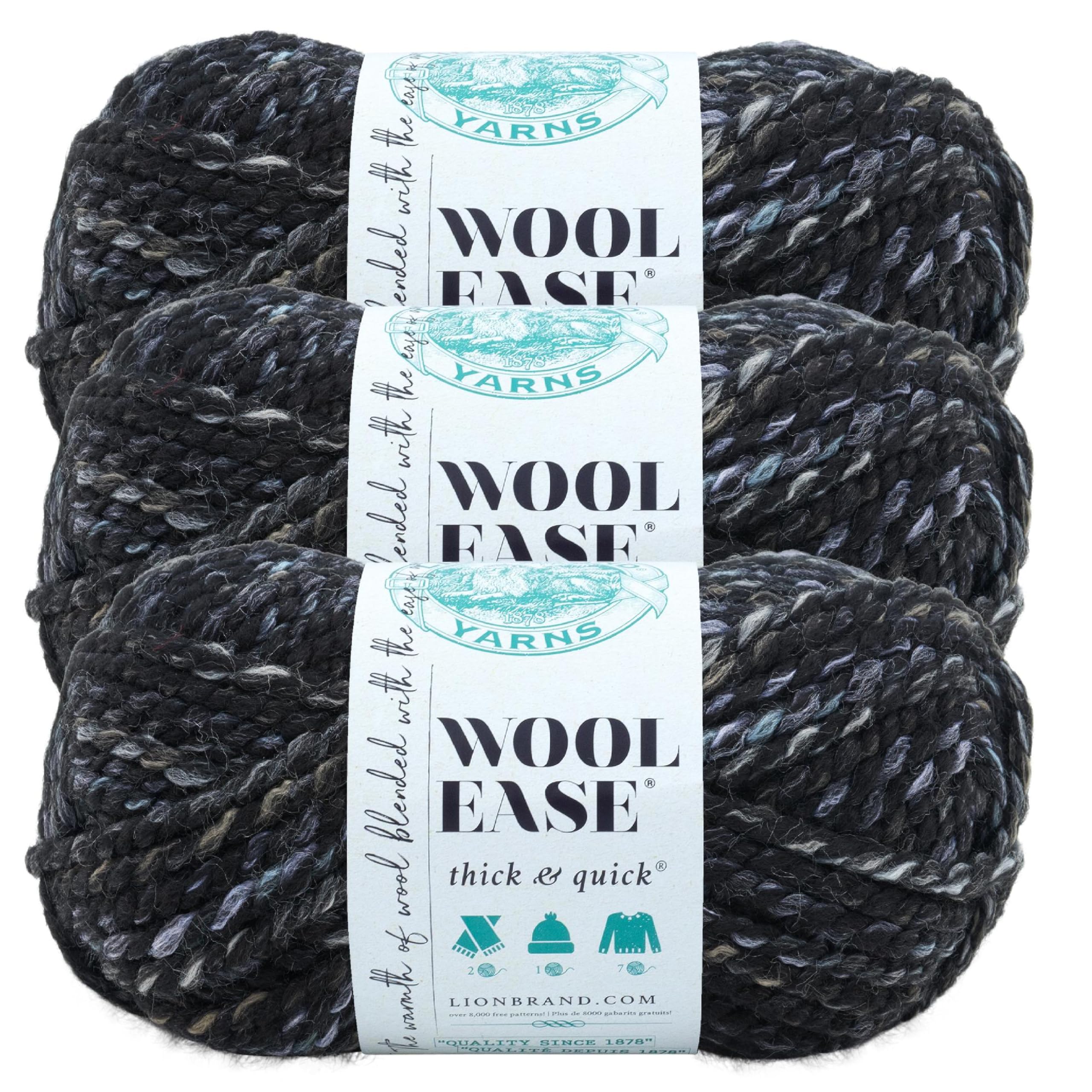 Lion Brand Yarn Wool-Ease Thick and Quick Yarn, Soft and Bulky Yarn for Knitting, Crocheting, and Crafting, 3 Pack, Metropolis