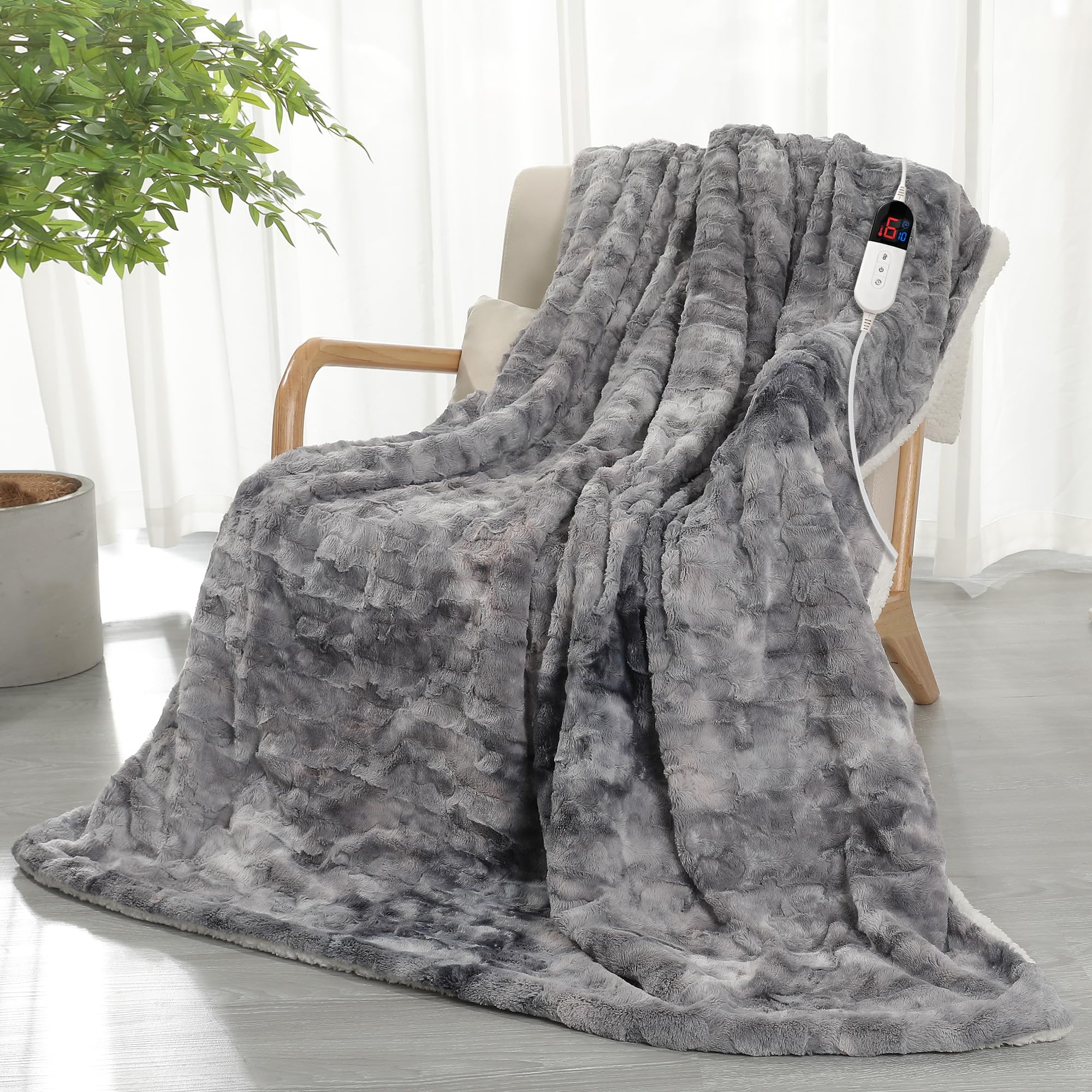 COZYTY Manta térmica con apagado automático, 150 x 200 cm, forro polar Tie-Dye, 6 niveles de calor y apagado automático durante 10 horas, lavable a máquina, manta térmica suave para casa y oficina