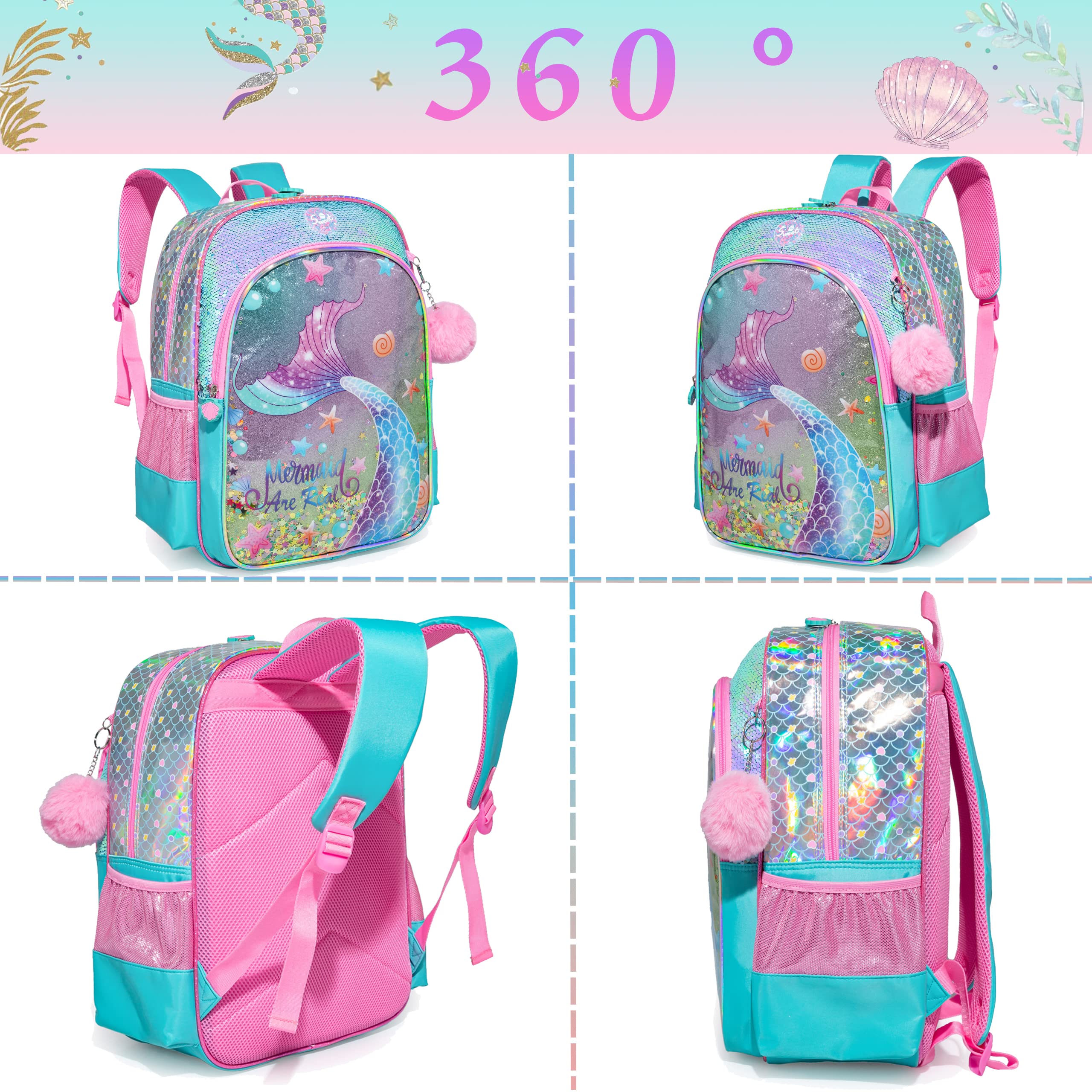 HTgroce Cartable Fille Primaire Sac à Dos Enfant Sac à Dos Filles Sac à Dos Scolaire avec Sac à Lunch + Trousse pour Enfants,l'Étudiant,Sac pour l'École,Loisirs, Voyage
