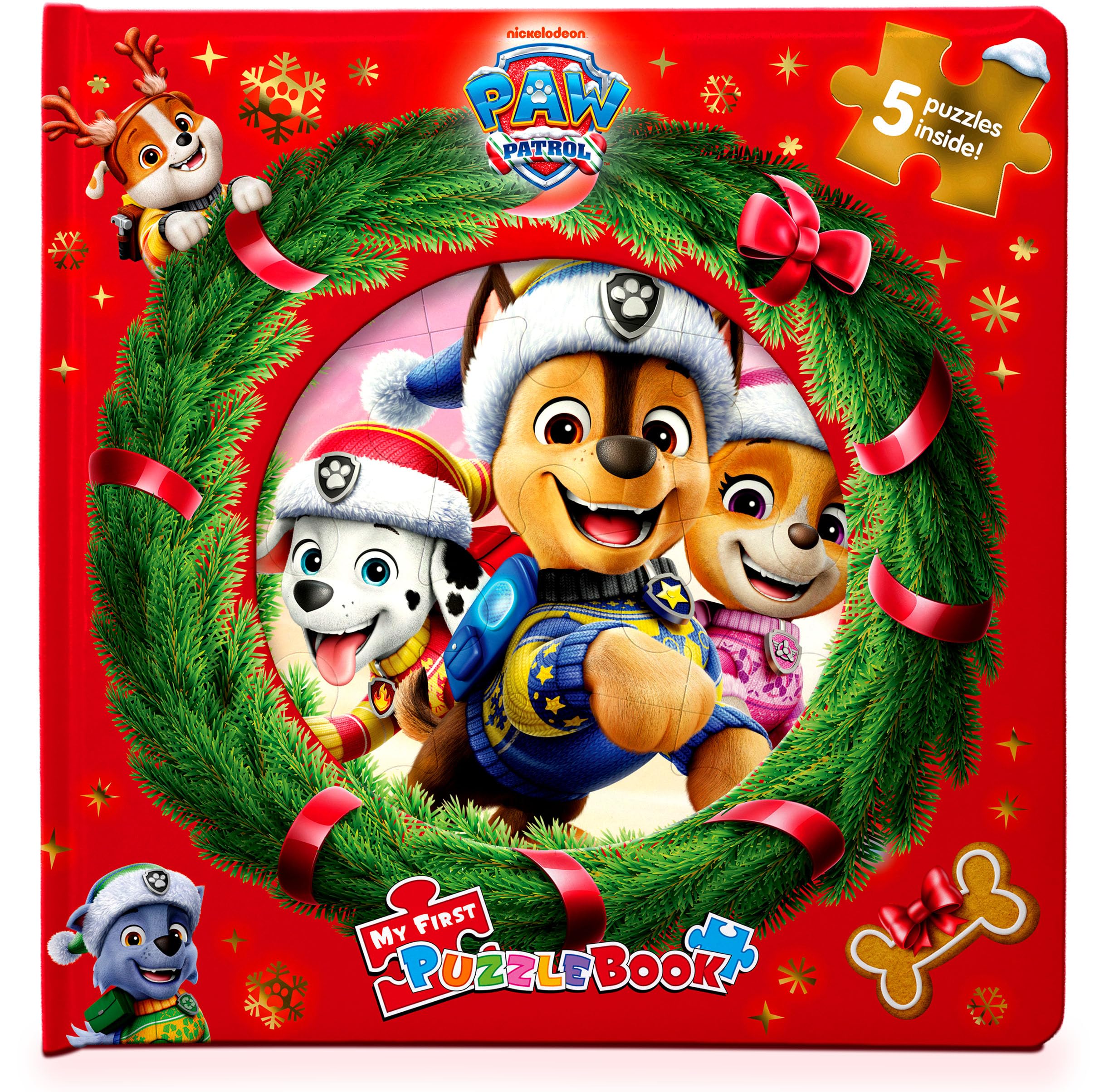 Paw Patrol Christmas My First Puzzle Book - Jigsaw Puzzles for kids, 10-page board book, 5 puzzles to enjoy