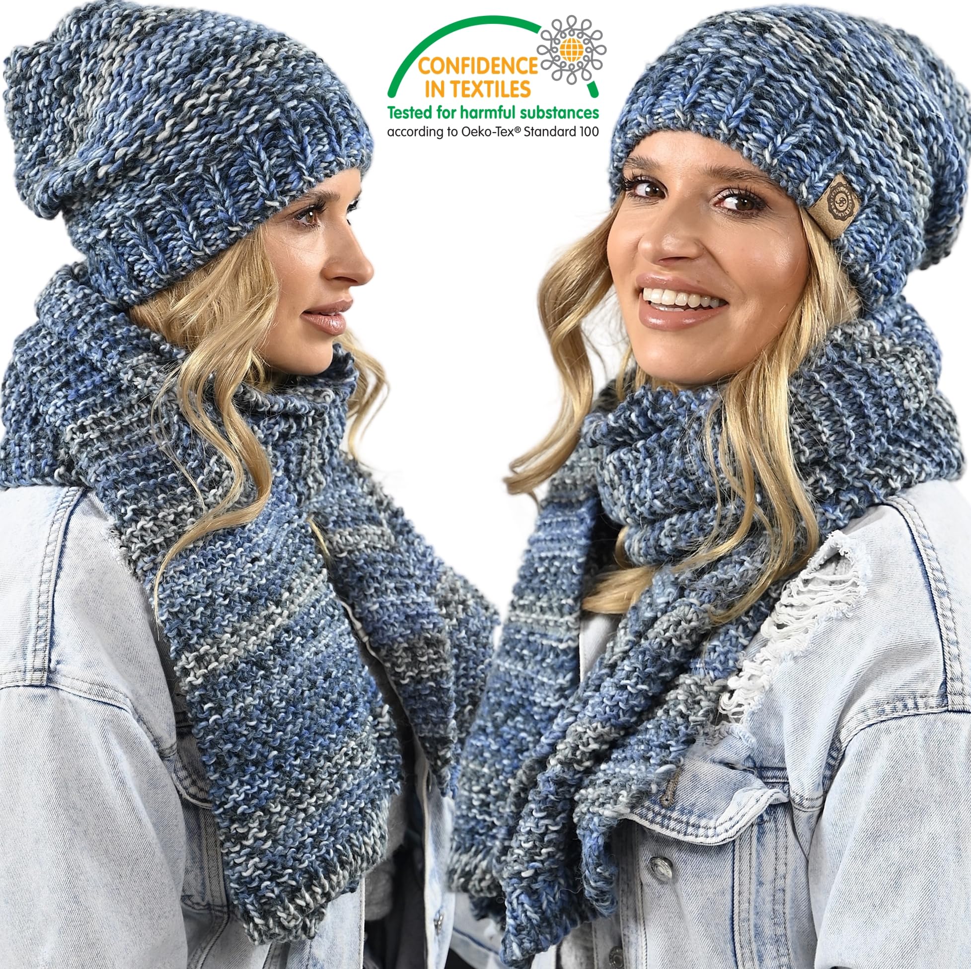 Alur Mütze Damen Beanie mit Schal Set Wintermütze Strickmütze - Warme Elastisch Elegant Winter Mütze Schal Eko - Weiches Garn Stilvoll Universell Warm