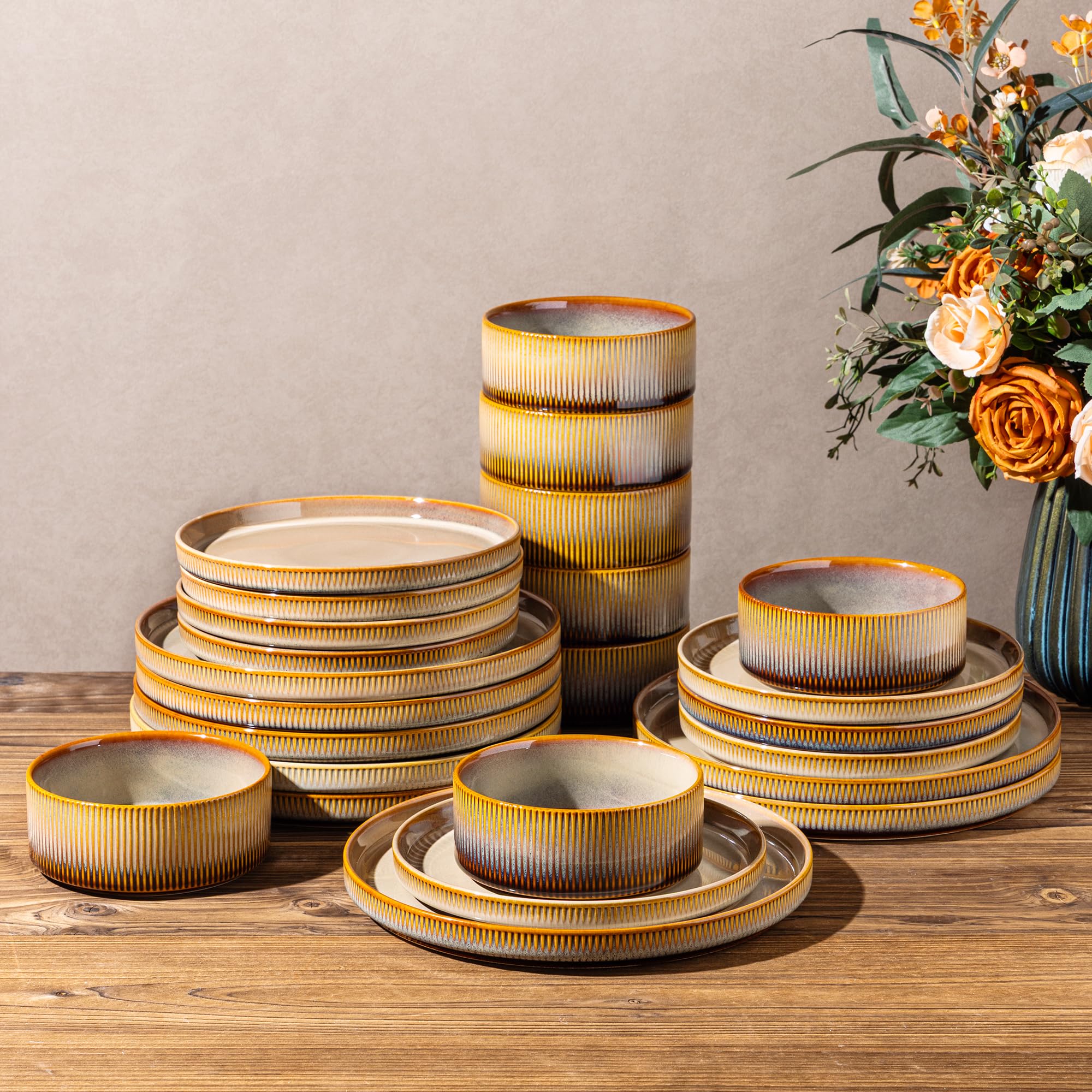 TheTerra Ceramic Dinnerware Set for 8, 24-Piece Plates and Bowls Set
