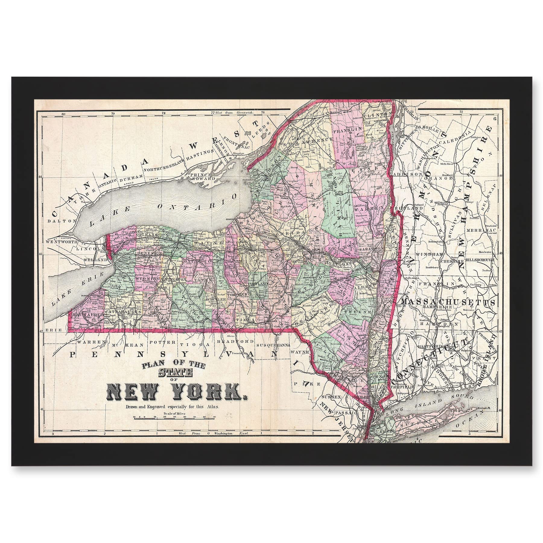 Artery8 1873 Beers Map New York State Long Island Brooklyn Vintage A4 Artwork Framed Wall Art Print