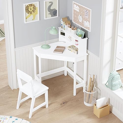 Miniatura 6 de UTEX Escritorio para niños, juego de escritorio de esquina y silla, mesa de estudio para niños con almacenamiento y gabinete para uso escolar en
