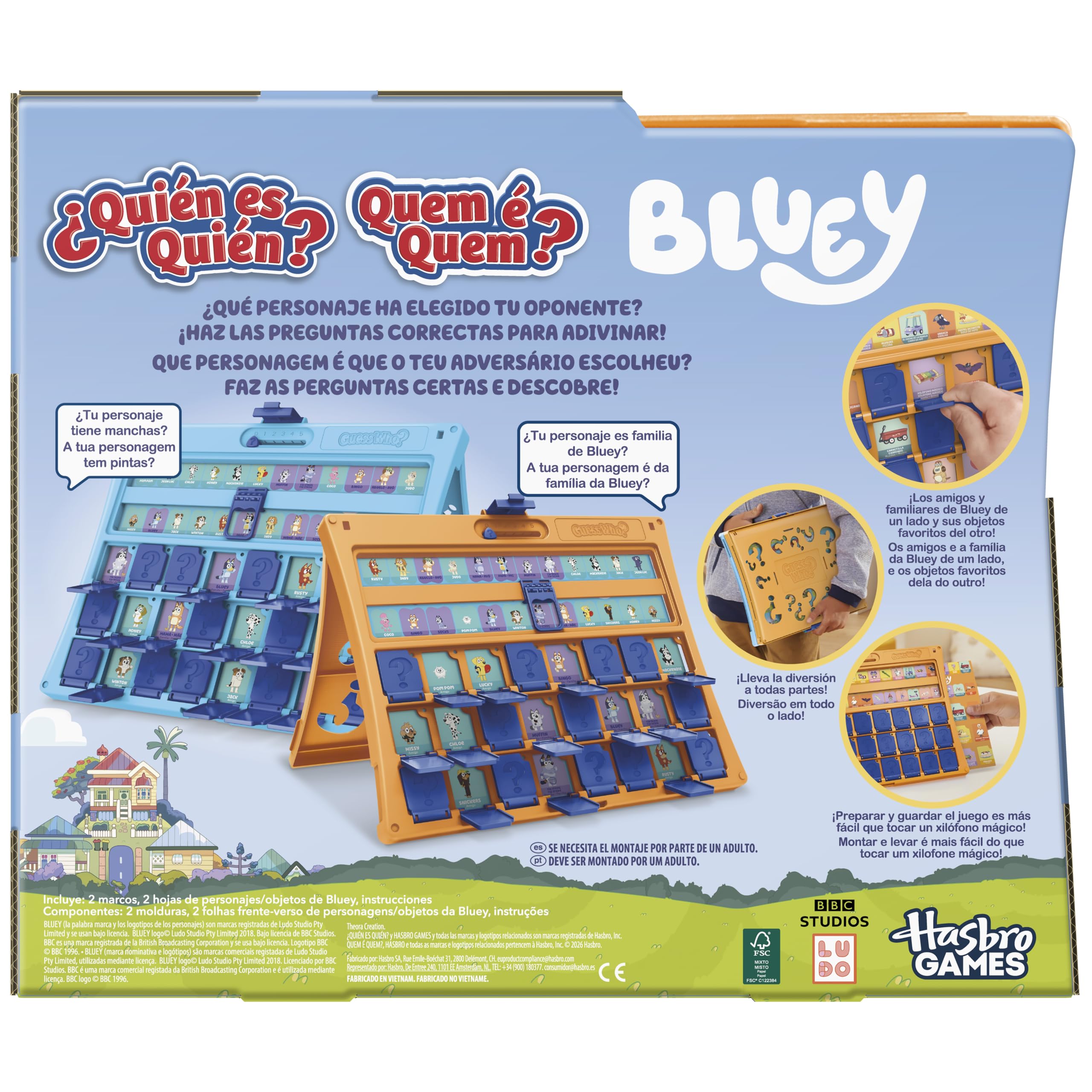 Juego para niños ¿Quién es quién? edición Bluey, Juegos de Mesa Familiares y de Viaje, 6+ - Versión en español - portugués