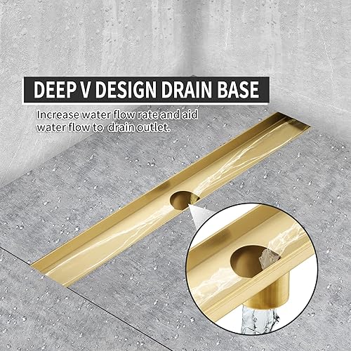 Miniatura 3 de BAUNVB Drenaje lineal de ducha rectangular de 24 pulgadas, drenaje de ducha dorado cepillado, drenaje lineal de piso de acero inoxidable SUS-304,