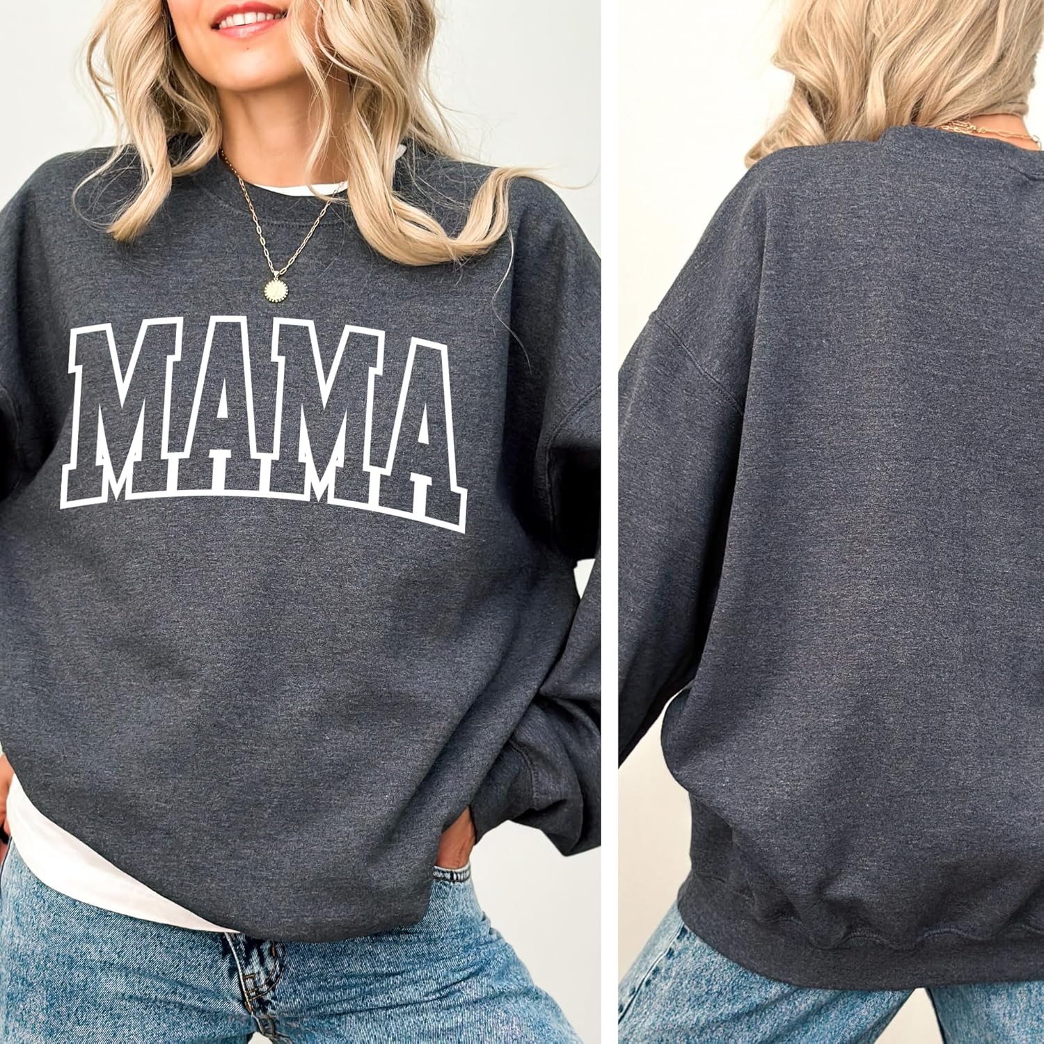 Mama Crewneck Sweatshirt - Long Sleeve Top Blouse Tee Sweater - Gift for Women, Aunt, New Mom on Mother's Day