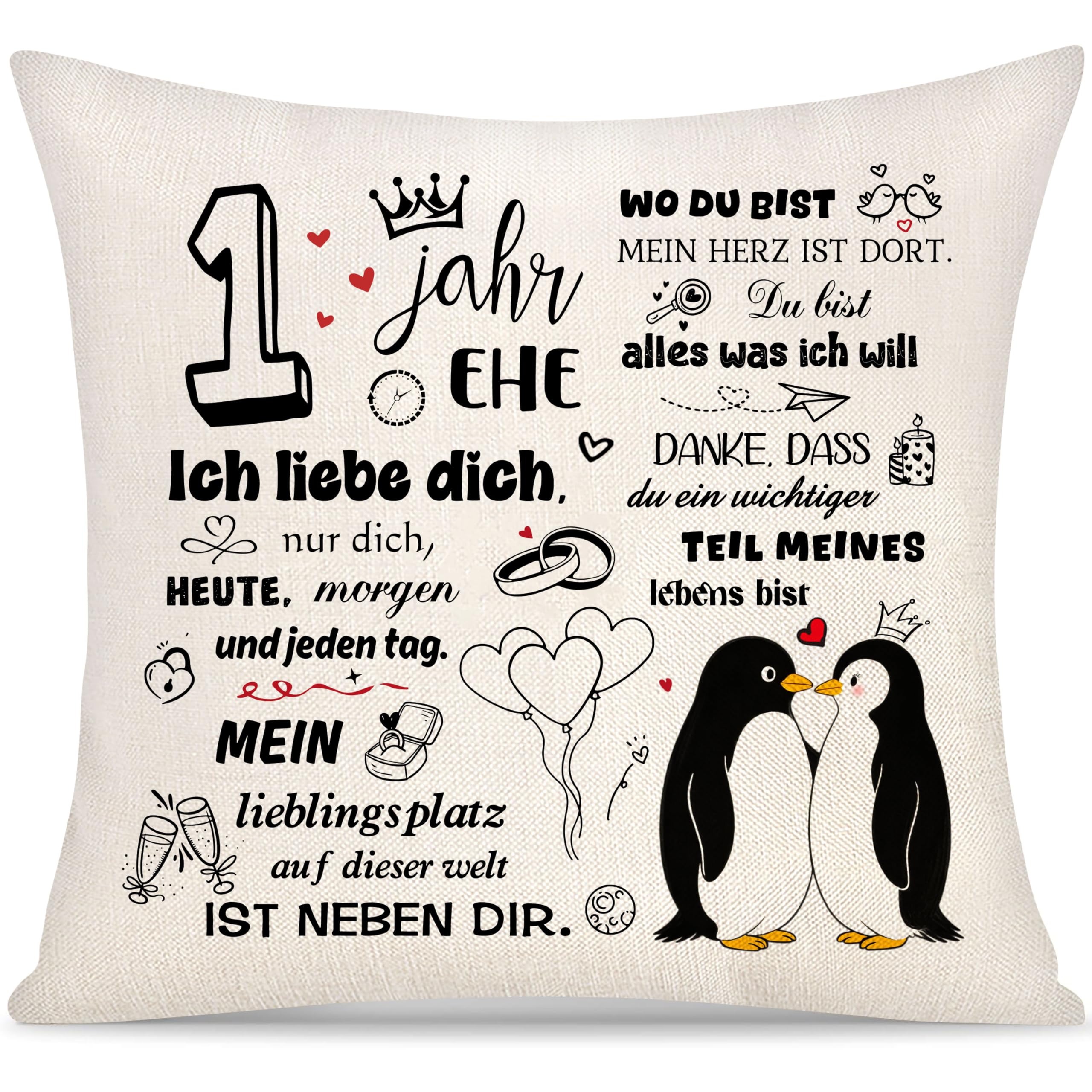 1 Jahr Ehe Hochzeitstag Kissenbezug Geschenk für Frauen Männer Geschenke zum 1. Hochzeitstag Jahrestag Valentinstag Kissenbezüge Geschenke für Ehefrau Ehemann Schatz Geburtstag Geschenk (1. Jahrestag)