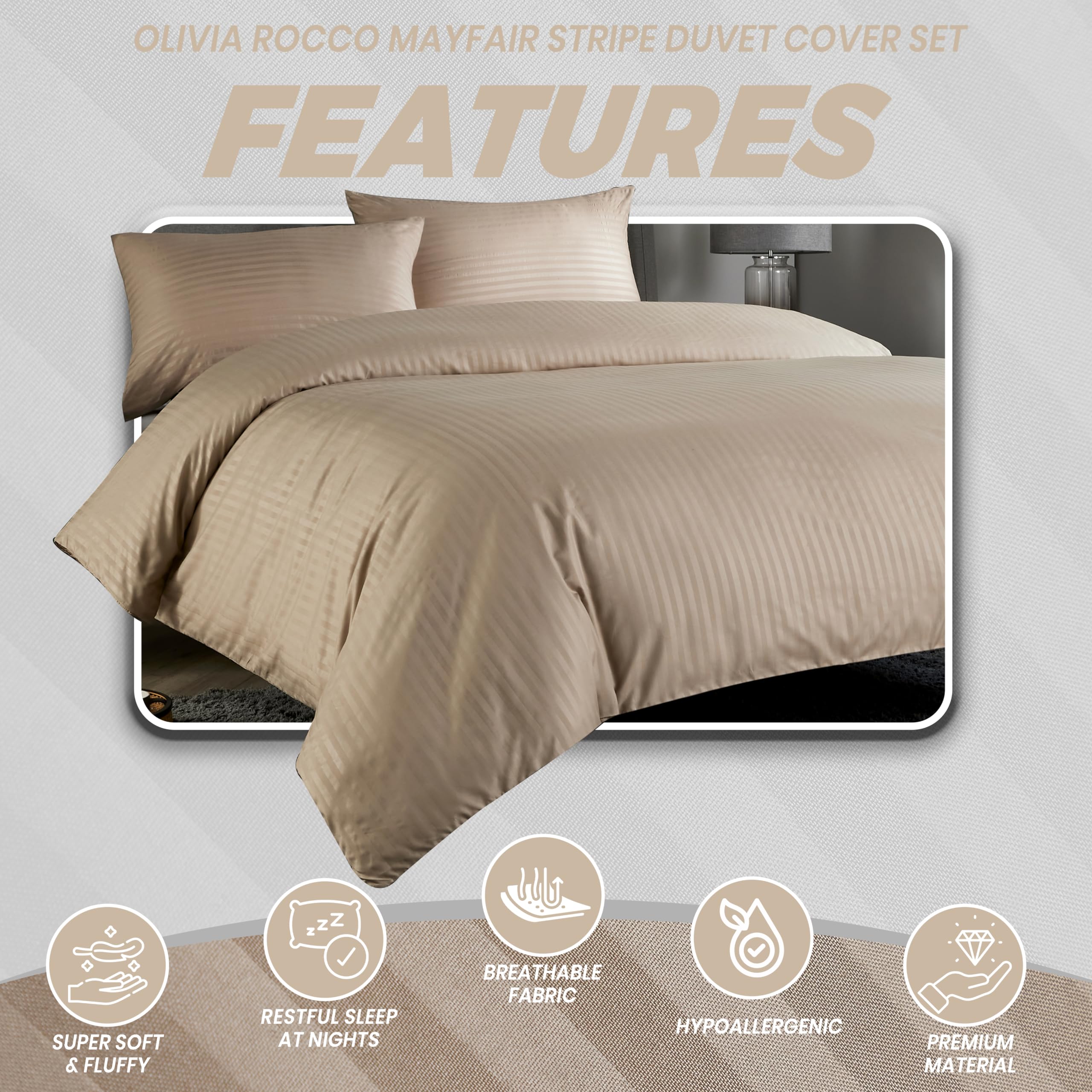Olivia Rocco Mayfair Stripe Duvet Cover Set Easy Care Satin Stripes Comforter Reversible Bedding Quilt Covers With Pillowcases - Image 2