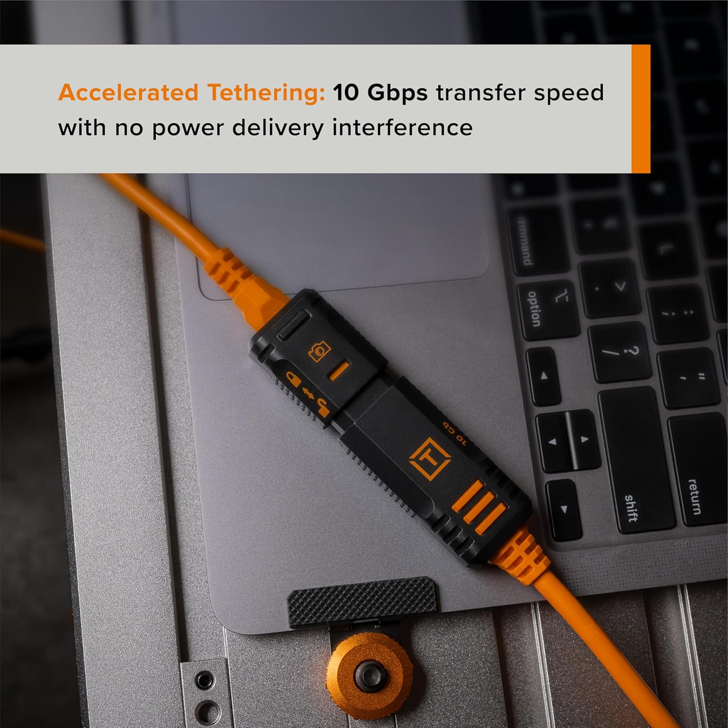 Tether Tools TetherPro Optima 10G USB-C TetherBoost Locking Extension Cable, 16’ (4.8m), High Visibility Orange