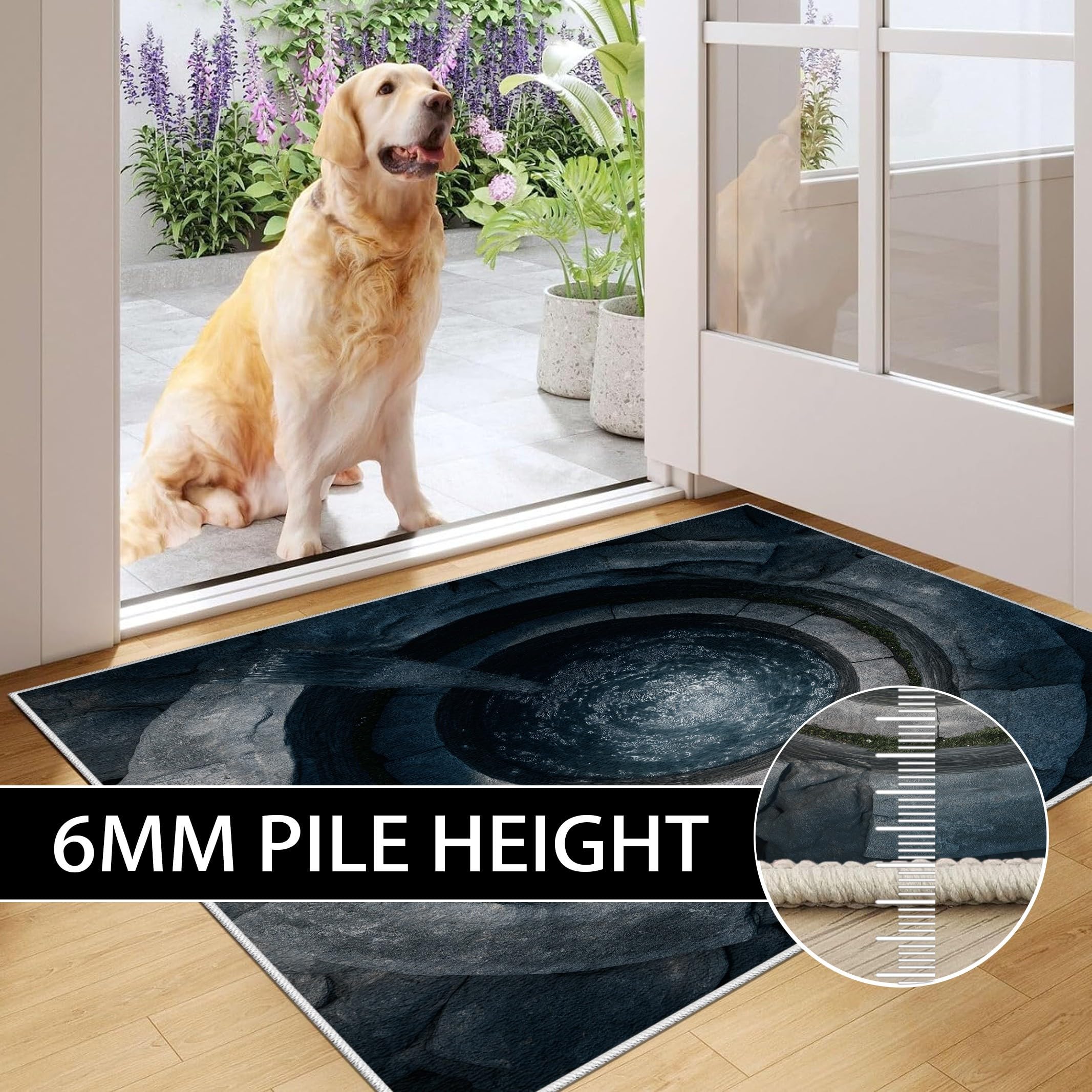 Tapis Trompe l'oeil 3D - Tapis De Sol Pierre Eau Antidérapant 120x170 cm, Tapis Illusion D'optique 3D Vortex Trou Lavable Moelleux Poils Courts pour Salon Interieur Chambre