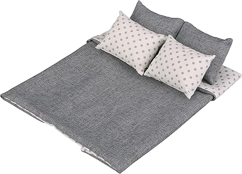 Ropa de cama de casa de muñecas, juego de 5 piezas con edredón y almohadas, manta, accesorios realistas de dormitorio para muñecas de 12 pulgadas,