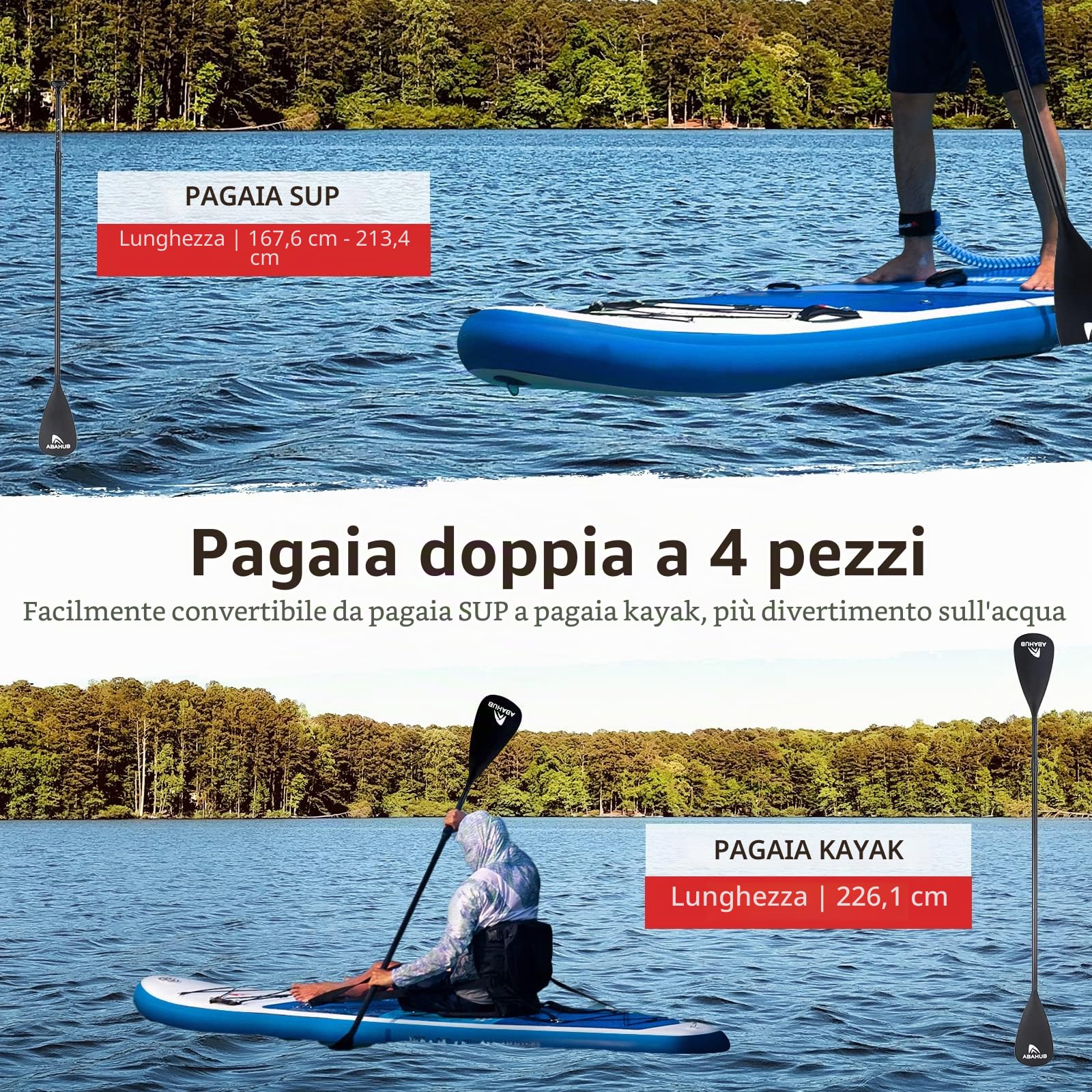 Abahub Tavola SUP Gonfiabile Set Tavola Stand Up Paddle Sedile Kayak, con Pagaia in Alluminio Regolabile, per Kayak, Yoga, Pesca 320x 78/84x 15cm