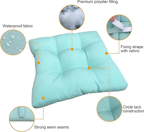 Miniatura 4 de Cozplen Cojines cuadrados para taburetes de bar, para patio, hogar, cocina, con lazos de 12 pulgadas, juego de 2, color negro