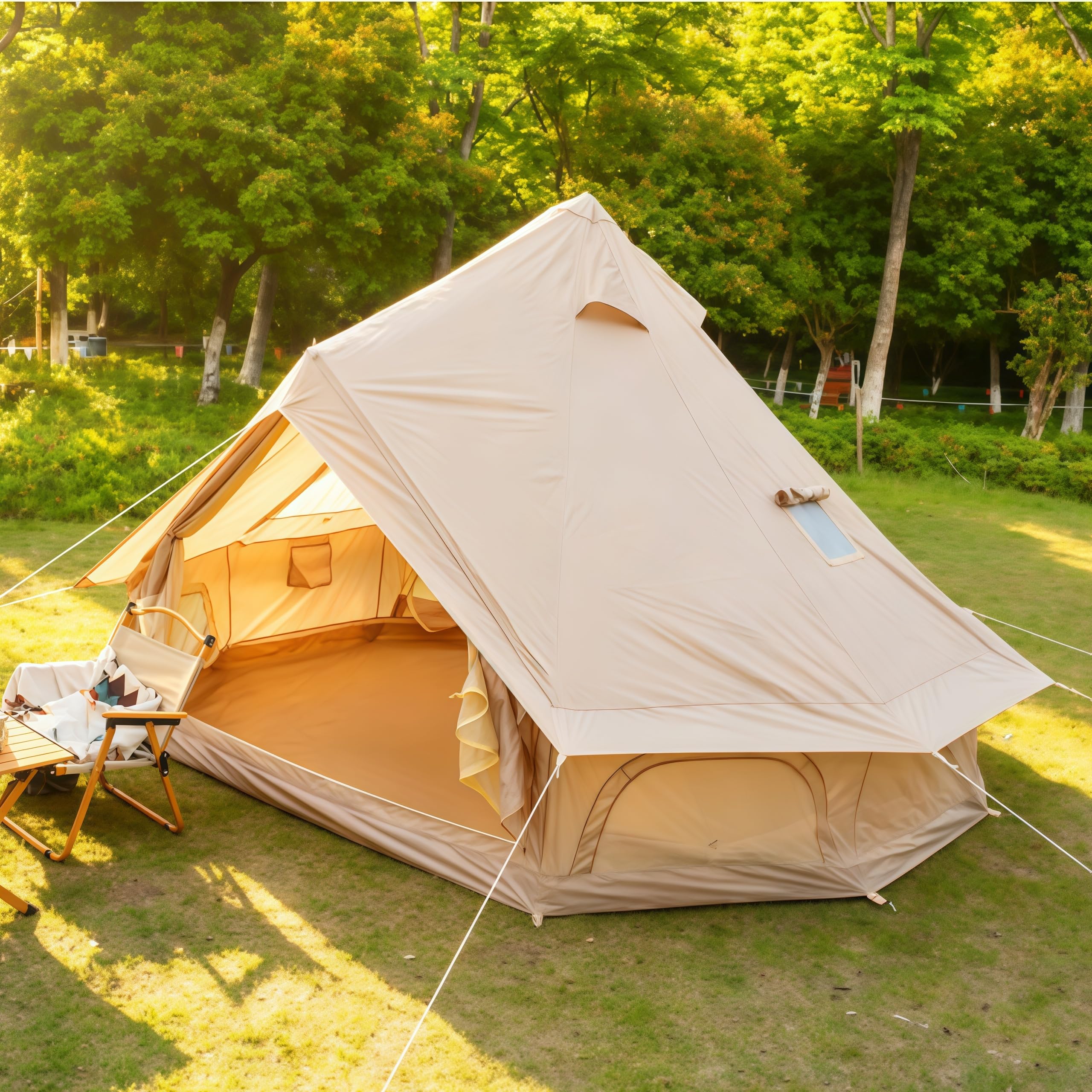 Tente de Camping Gonflable Spacieuse en Toile 300D,PU3000,UPF50+ Tente Gonflable 4-8 Personnes,Tente Chaude avec Sortie de Poêle,Jardin et Extérieur