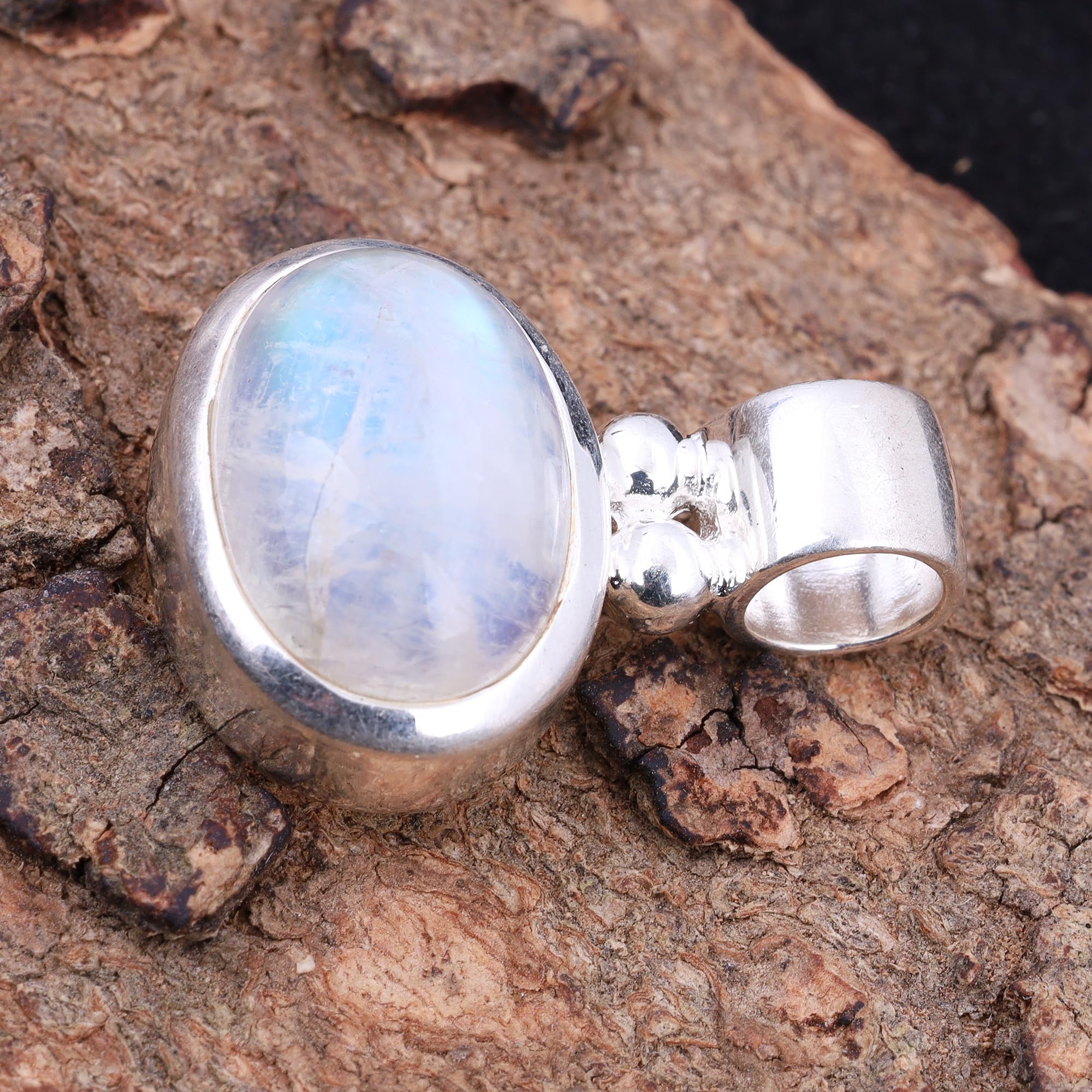 Auffälliger Regenbogen Mondstein Anhänger 925 Sterling Silber Handgefertigter Natürlicher Edelstein Anhänger