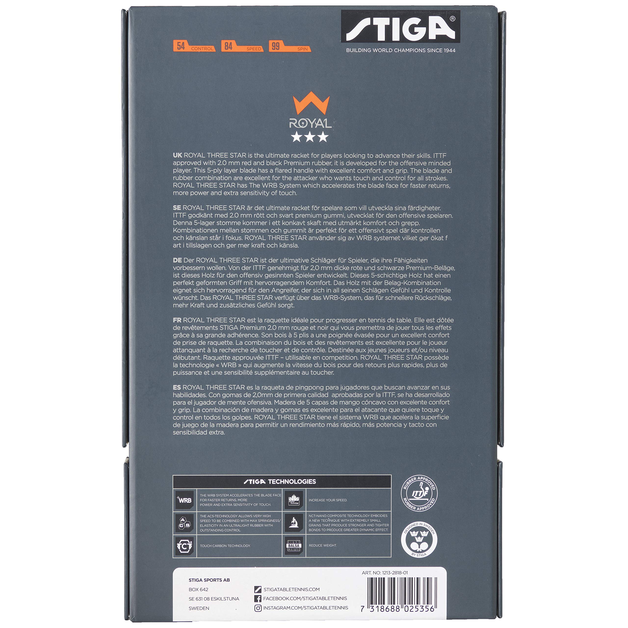 STIGA Royal WRB Tischtennisschläger - Hochleistungs-Offensivschläger mit 3-Sterne Bewertung, ITTF-zertifiziertem Belag und WRB-Technologie - Perfekt für Fortgeschrittene und Profis