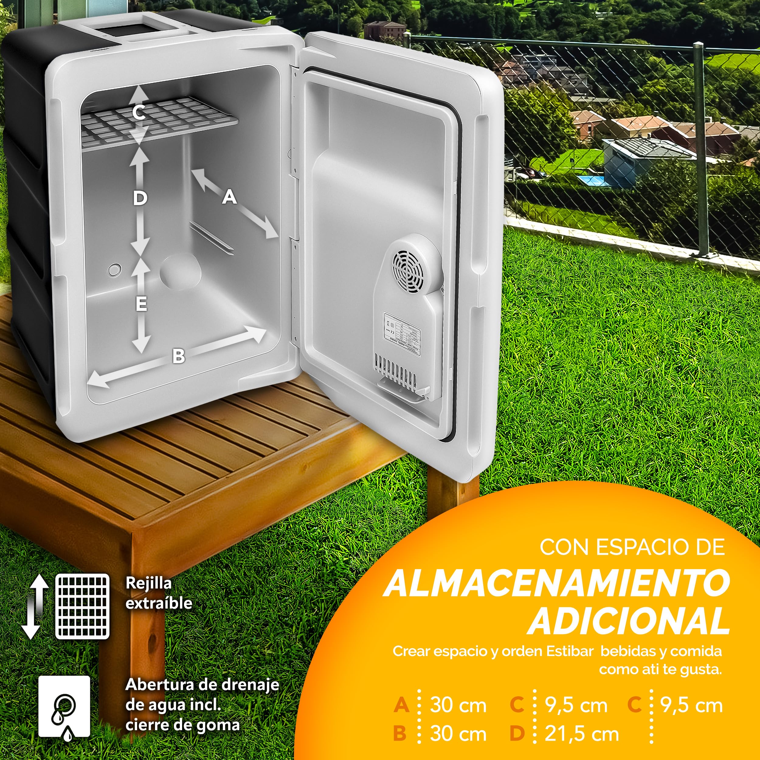 tillvex Nevera portátil eléctrica de 40 litros con ruedas | Mini nevera portátil de 230 V y 12 V para vehículos coches camping | Enfría y calienta | Modo ecológico (Antracita)