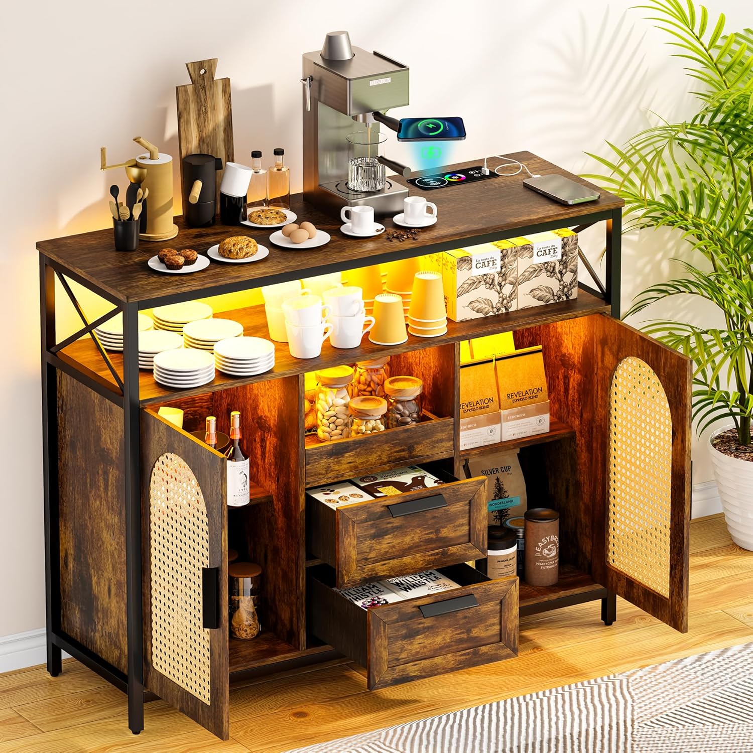 Gurexl 40" RGB Sideboard with Wireless Charging Station,7 Dynamic & 24 Static