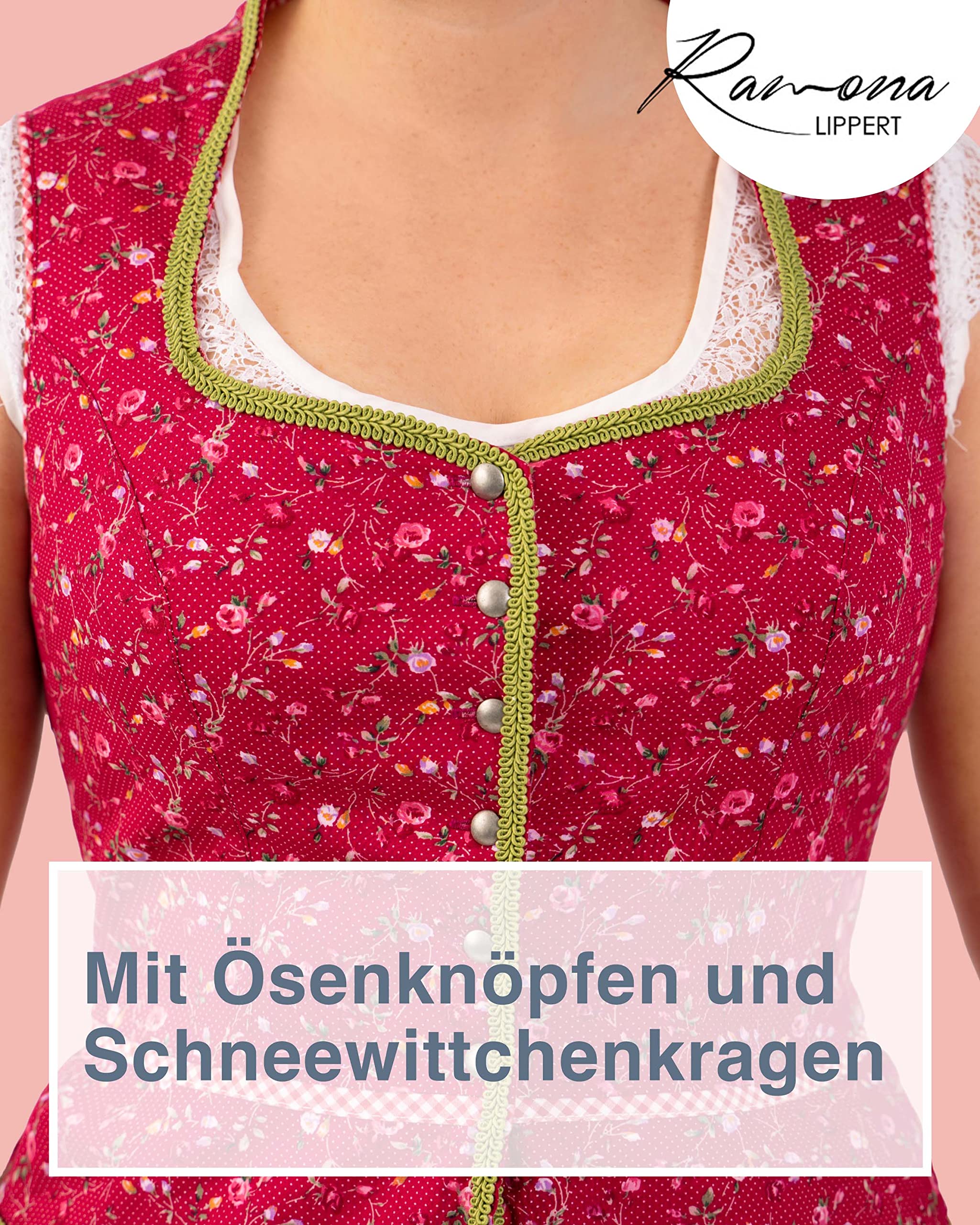 Ramona Lippert Damen Trachtenmieder Marion – traditionelles Mieder mit floralen Mustern, figurbetont & festlich