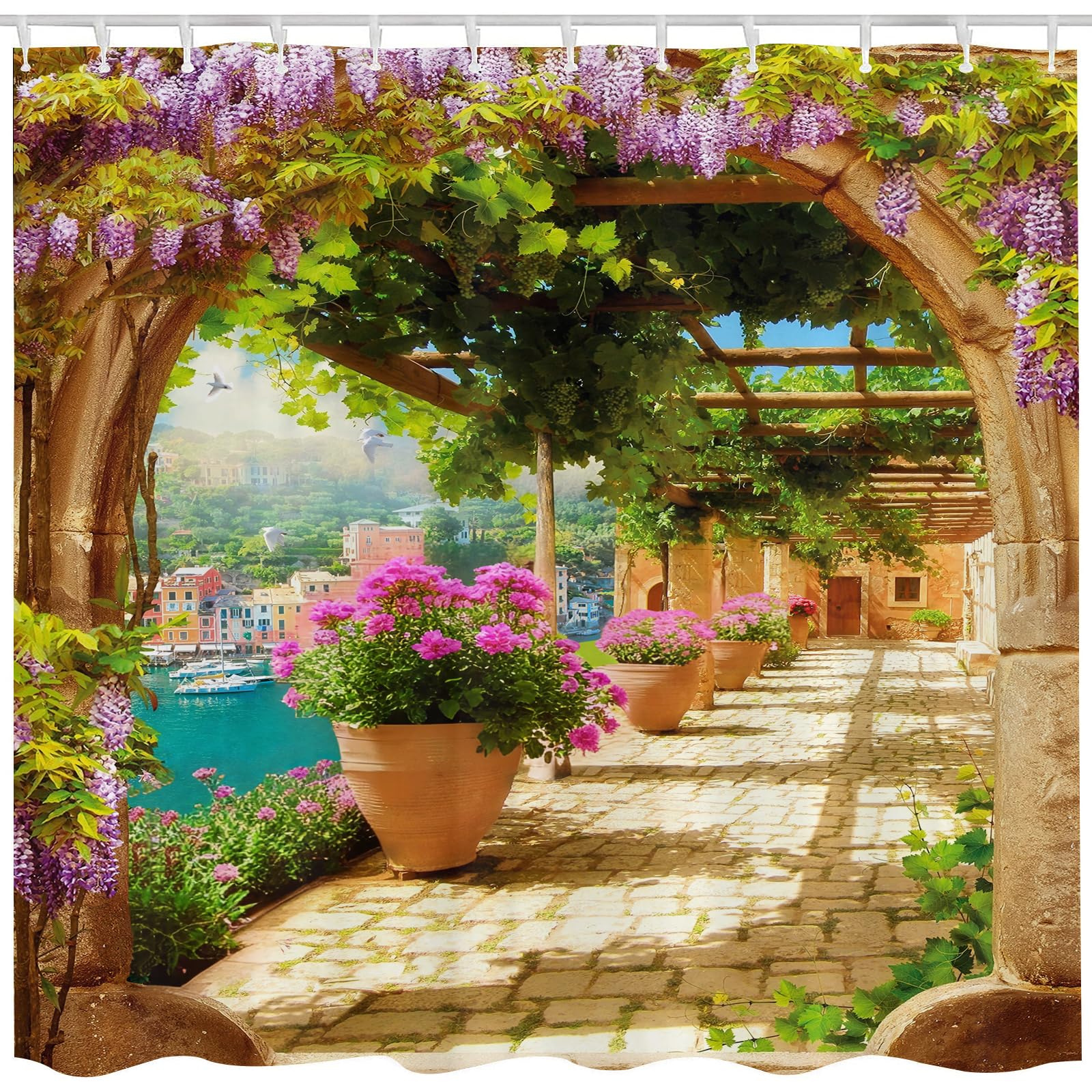 Qucarder Men's Leaves Flowers Floral Beautiful Scenery Garden Shower Curtain Bath Curtain 3D Printing Waterproof Shower Curtains For Bathroom Decor With 12 Hooks 72X72 Inch