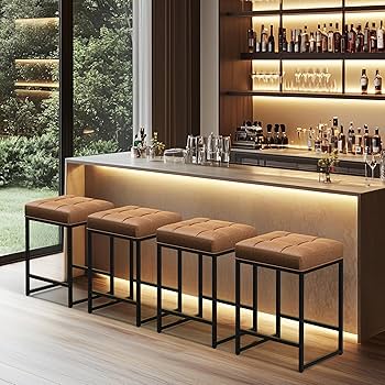 24" Swivel Bar Stools Set Of 2 – Round Backless Counter Stools With Leatherette Upholstery, For Kitchen Island, Breakfast Bar & Home Pub (Brown