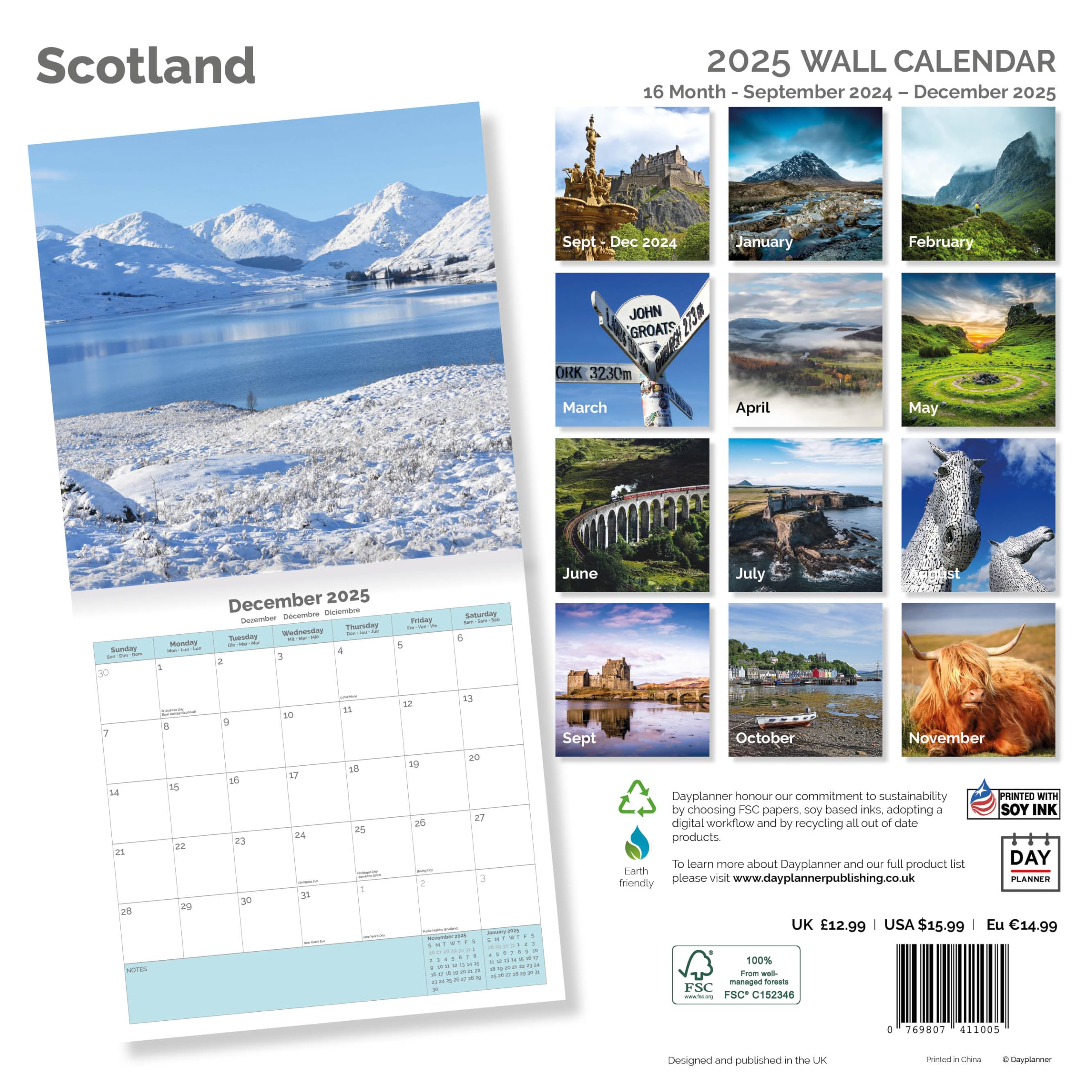 Dayplanner Publishing Scotland Calendar 2026, Large Square Wall Calendar With Organisational Stickers, 16 Month - Image 2