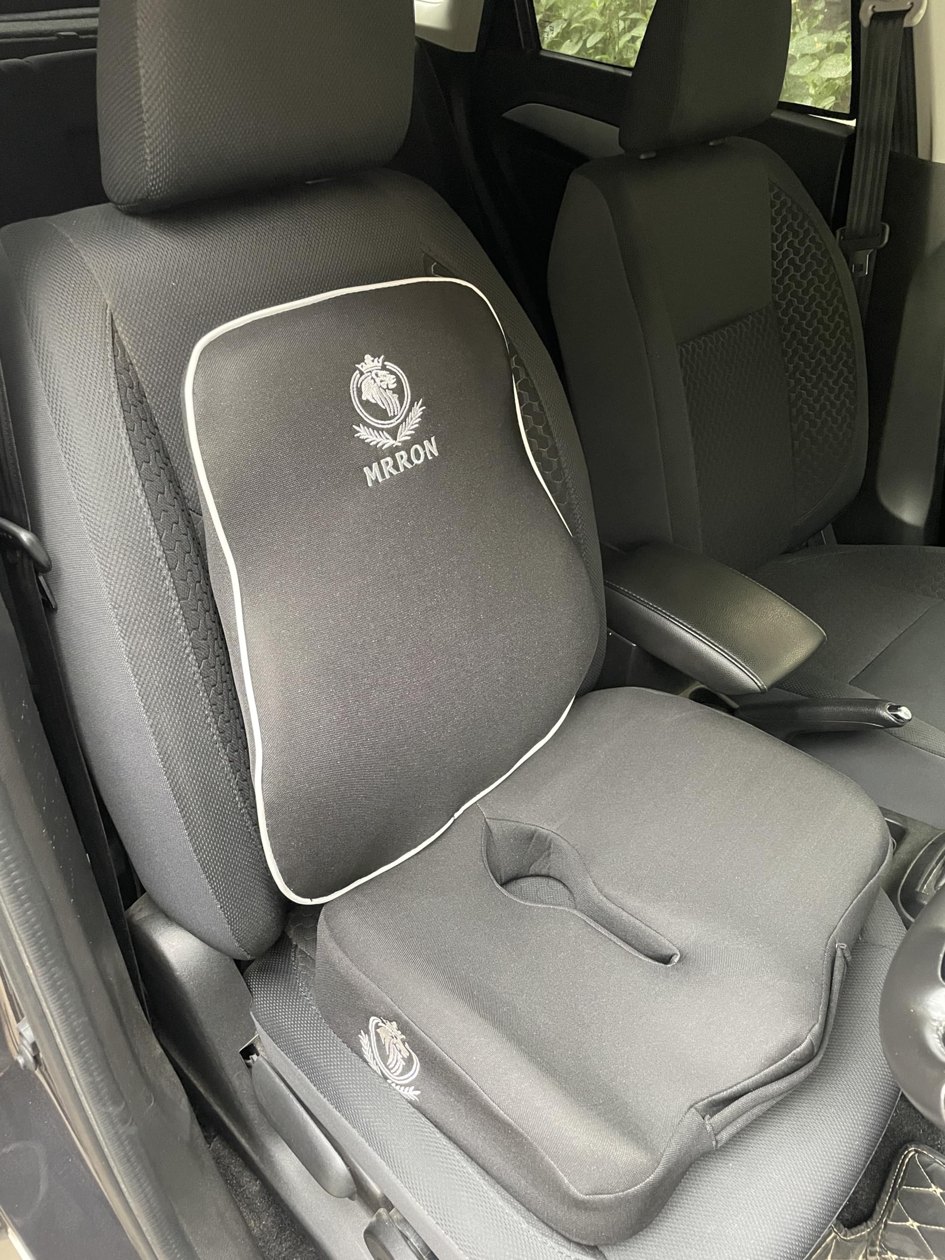 MRRON Car Seat Exemphlar and COCCYX Pillow Kit Memory Foam Back Support and Siting Cushion Ergonomic Adjust Sitting Position Relief Pain for Car or office chair (Black) (BLACK)