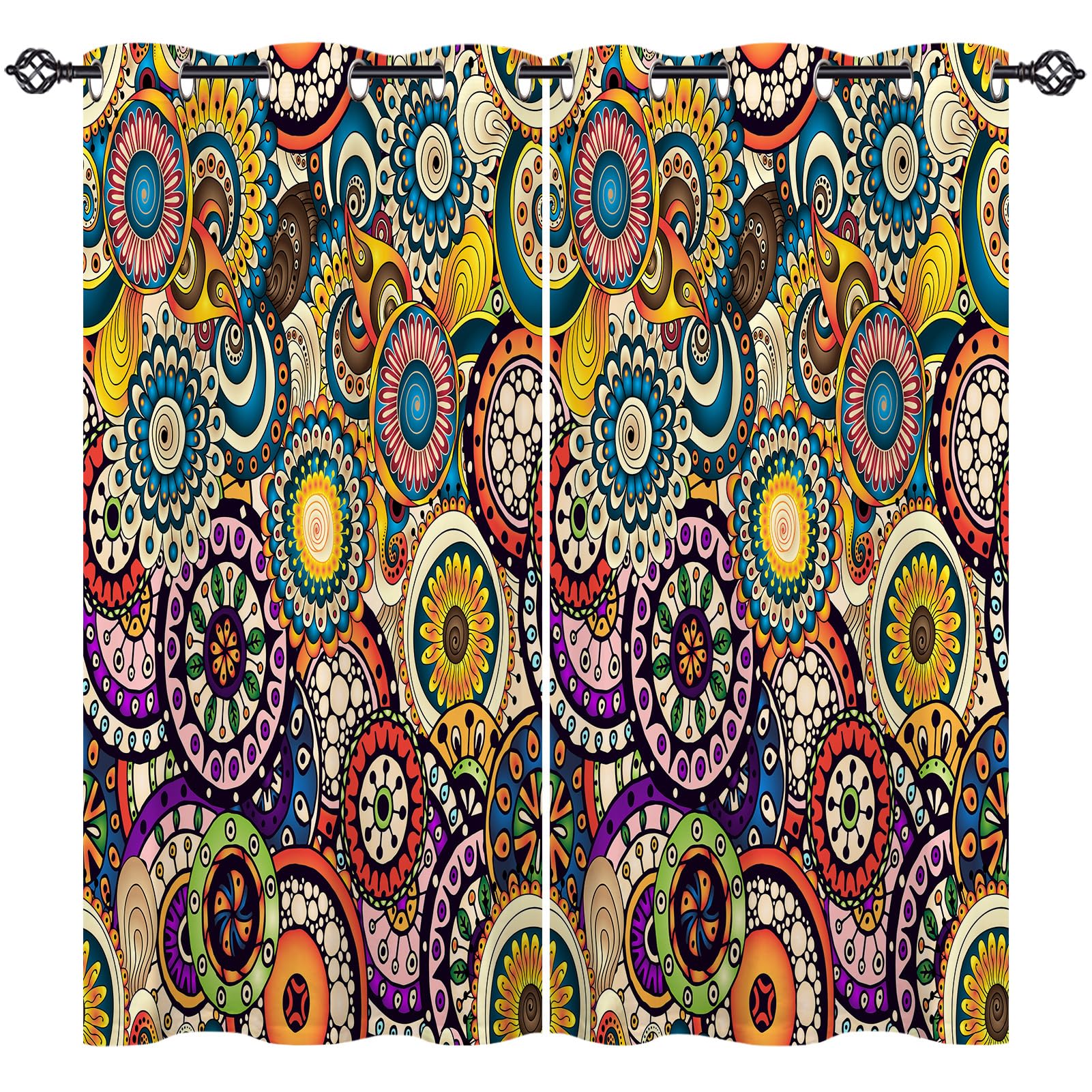 ANHOPE Custom Curtains Eyelet or Rod Pocket Customized Size Blackout Thermal Insulated Curtains Colorful Ethnic Geometric Flower Print Pattern Personalized Drapes for Bedroom Living Room 2 Panels