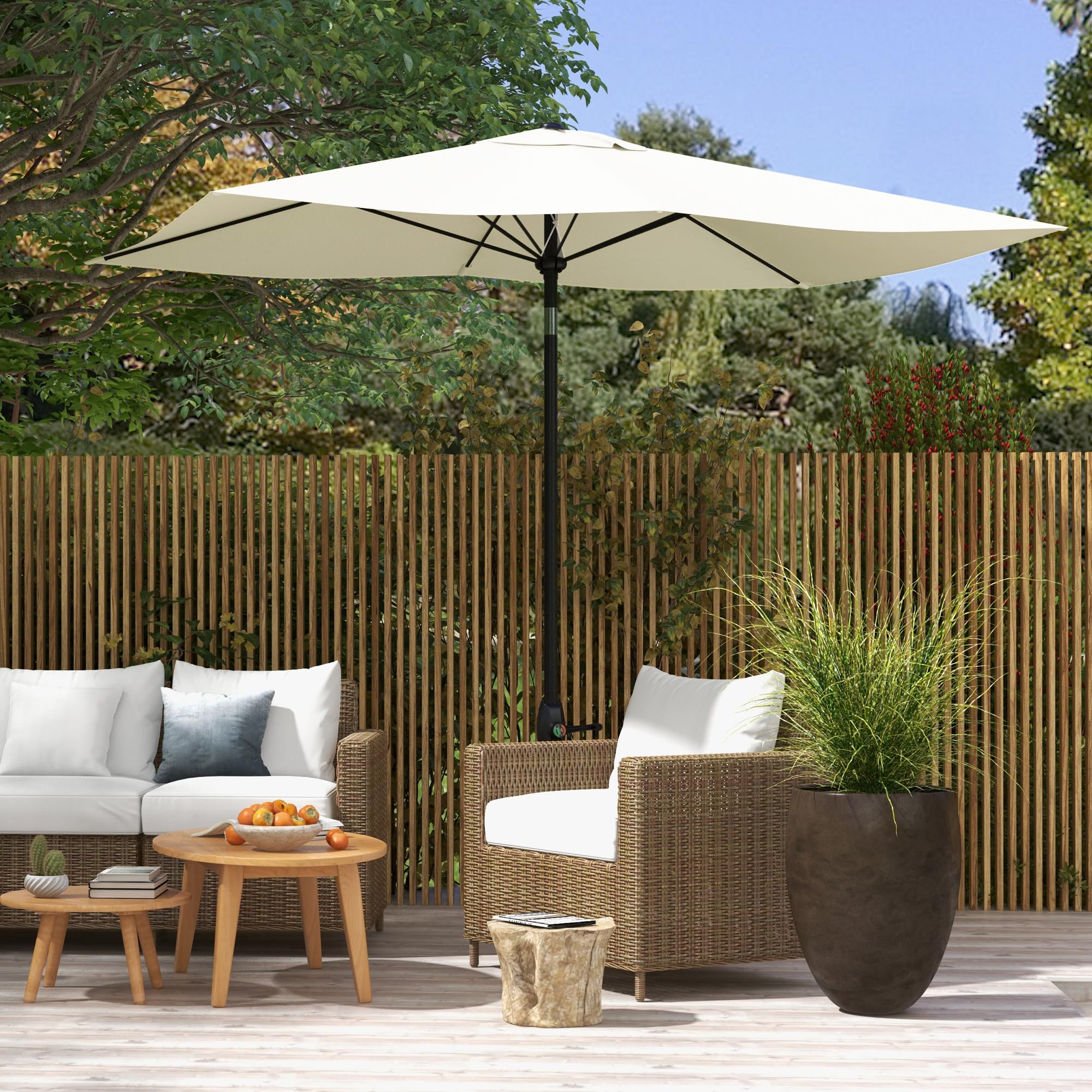 Outsunny Ombrellone Rettangolare 2x3m Alluminio UV 50+ con Apertura a Manovella e Inclinazione Regolabile