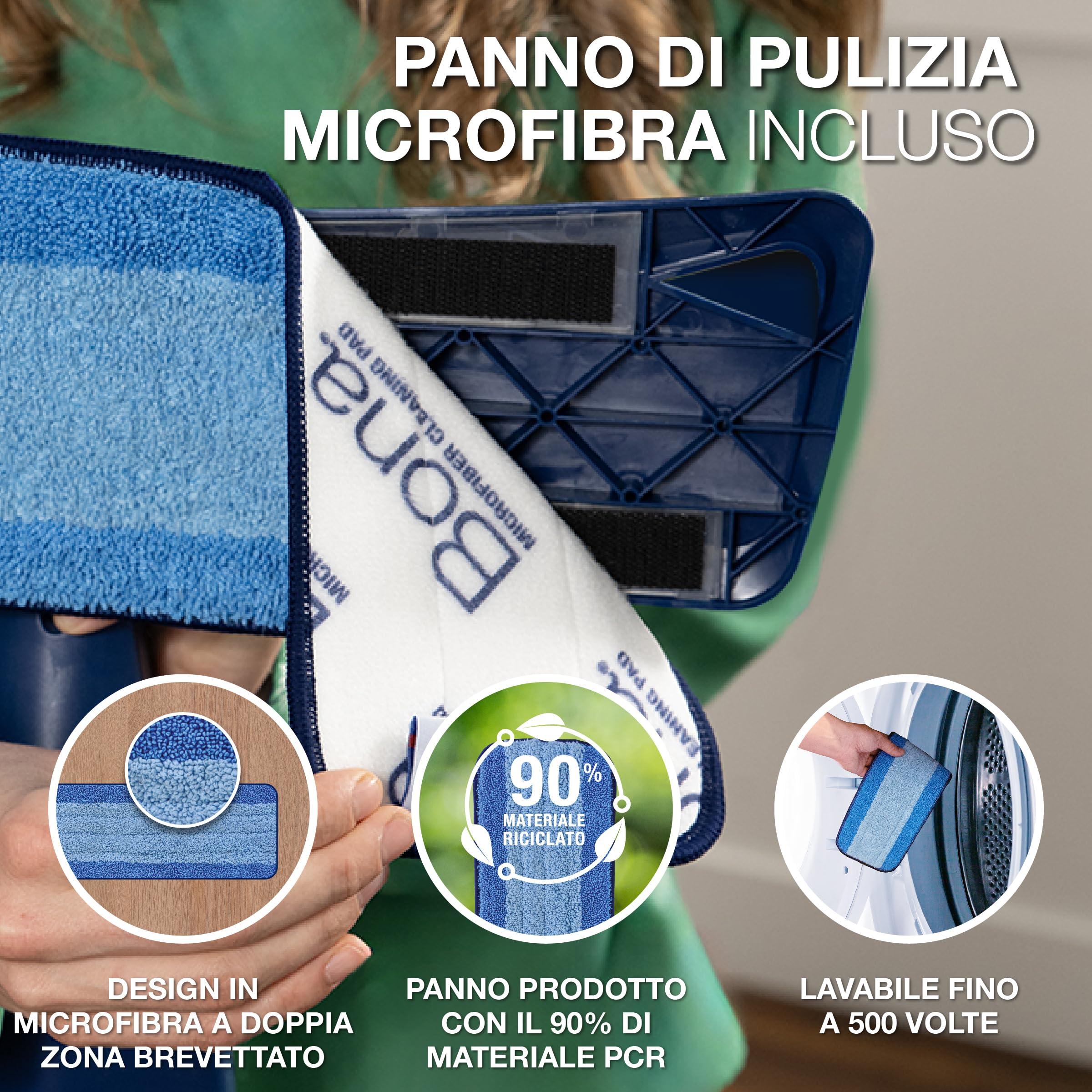 Bona mocio per pietra, piastrelle e laminato, set di mop con detergente da 1 L e tampone di pulizia in microfibra, prodotto per laminato, detergente per pavimenti pvc, LVT, panno, piastrellato