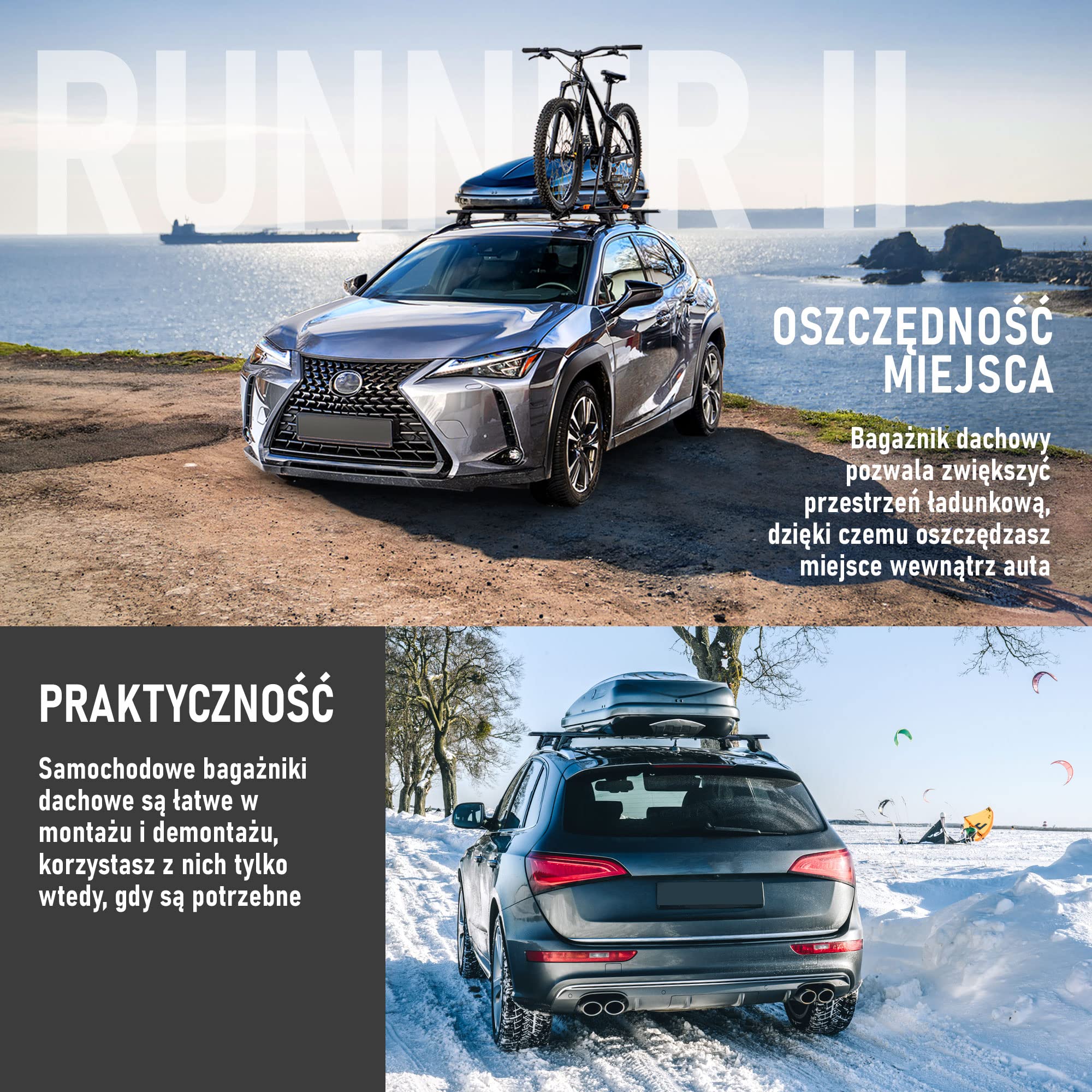 AGURI Runner II | Kompatybilny z Hyundai i30 Kombi 2017+ | Bagażnik Dachowy, Belki Dachowe | Służy do Montażu Boksu Dachowego, Uchwytu Rowerowego, Drabiny | Konstrukcja z Aluminium | TÜV