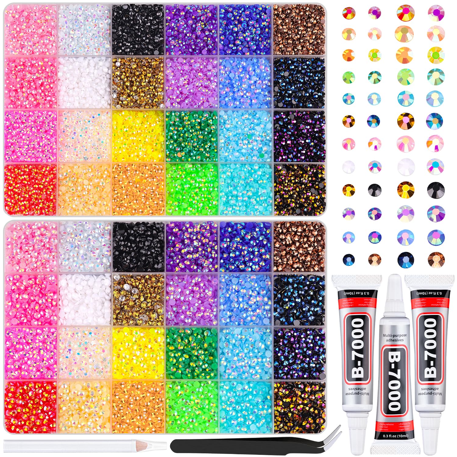 TINKRSTUFF Jelly Rhinestones for Bedazzling, 46000Pcs 3mm&4mm Multicolor Flatback Resin Gems with B7000 Glue | Craft Bead - main product image