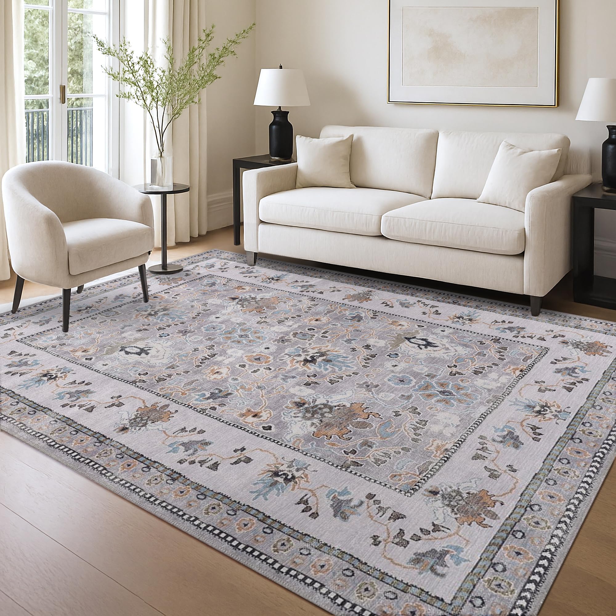 Tapis de salon lavable en machine - 160 x 230 cm - 4 mm d'épaisseur - Tapis chenille vintage avec envers en coton antidérapant - Tapis doux à poils longs et lavable pour chambre à coucher
