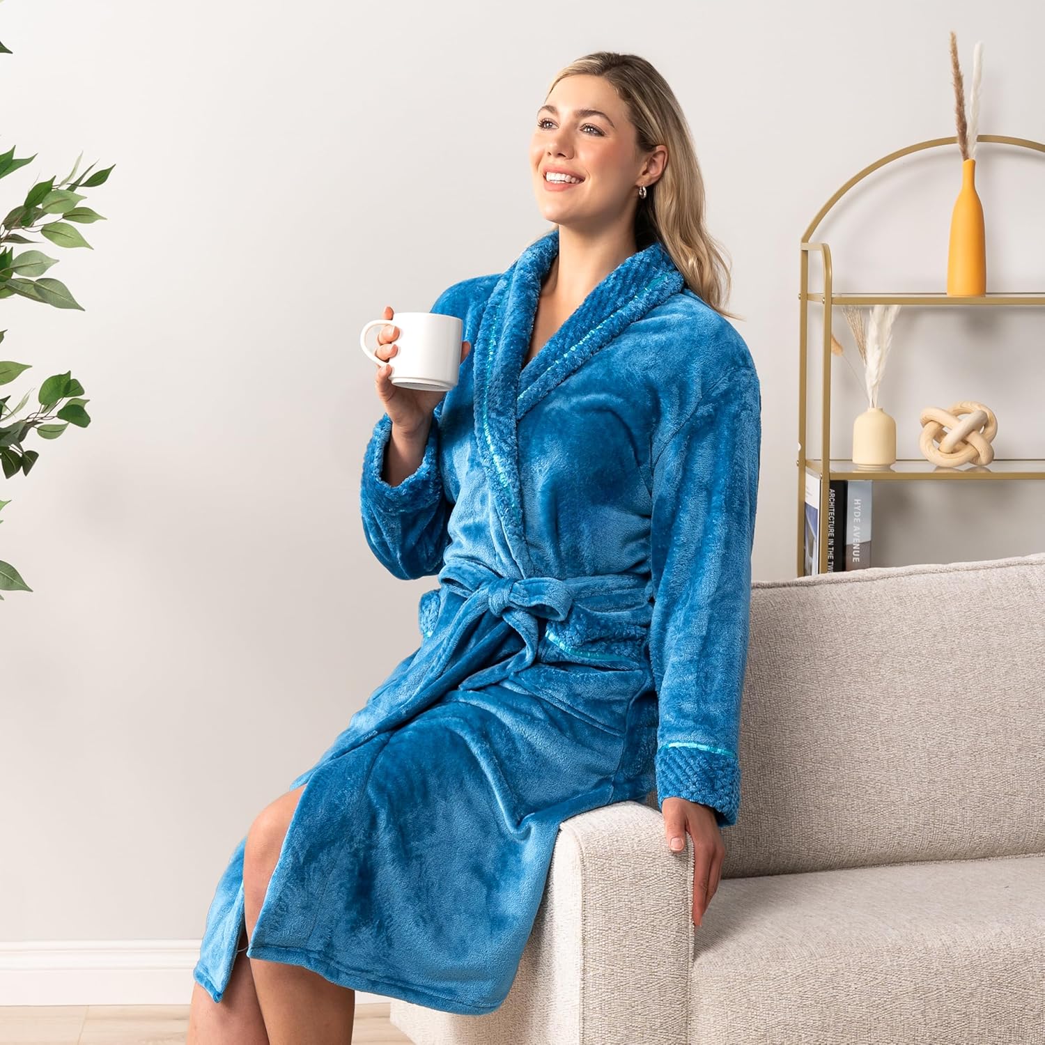 PAVILIA Soft Plush Women Fleece Robe, Cozy Warm Bathrobe, Fuzzy Female Long Spa Robe - Image 5