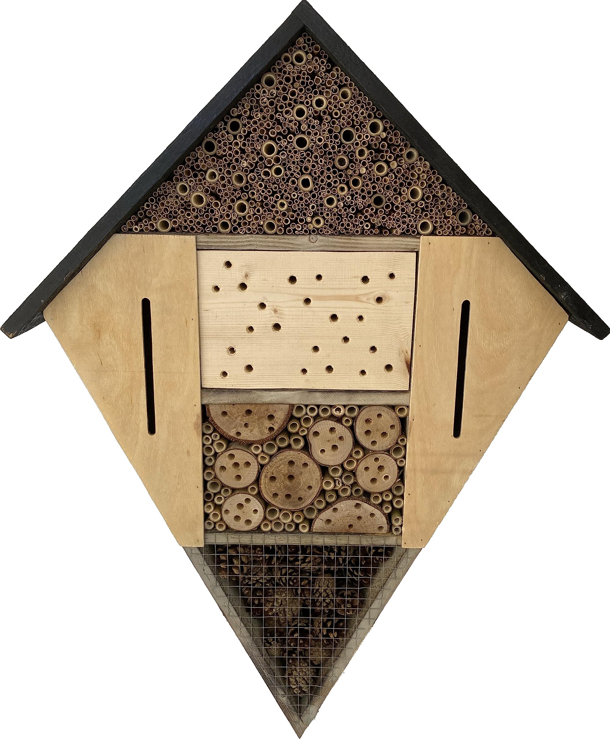 Insektenhotel für Bienen und Schmetterlinge, Holz, 57 x 79 x 11,5 cm, 6 Fächer für nützliche Insekten, robust und wetterfest
