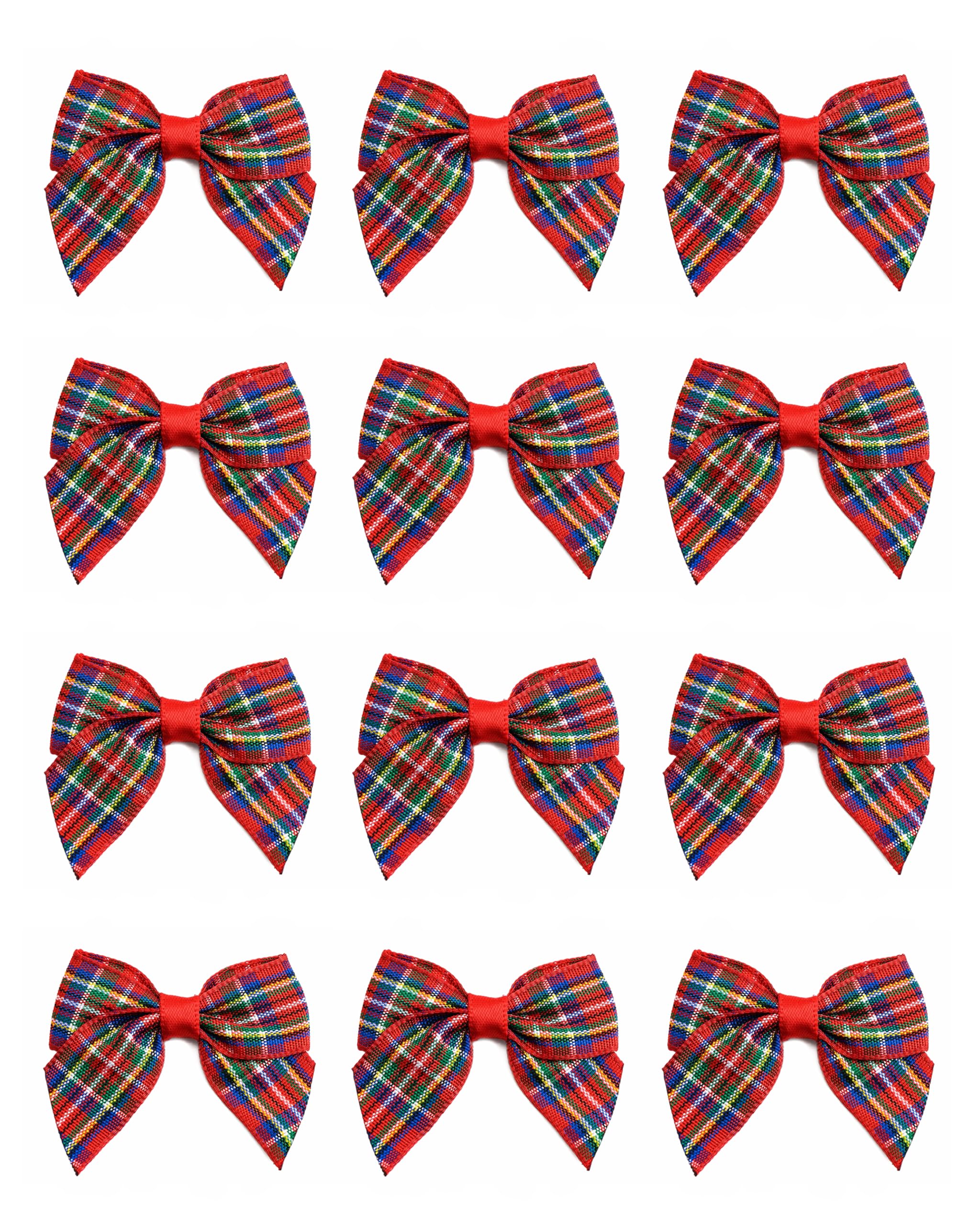 Italian Options Highland Mini Tartan Ribbon Bows, Small Chequered Bow Decorations For Crafting, Gifts, Christmas Cards, Wreaths, Home Furnishings, Sewing, Hair Bows, 12 Pack, 4 Cm
