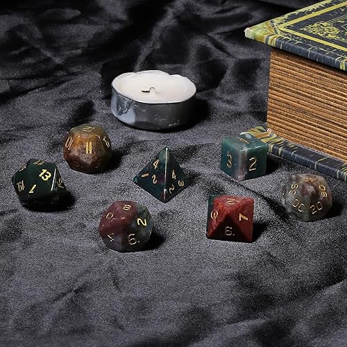 Vista 16 de SUNYIK Juego de 7 dados poliédricos DND de piedra de cristal pulido para juegos de mesa RPG MTG, dados de juego DND, mazmorras poliédricas
