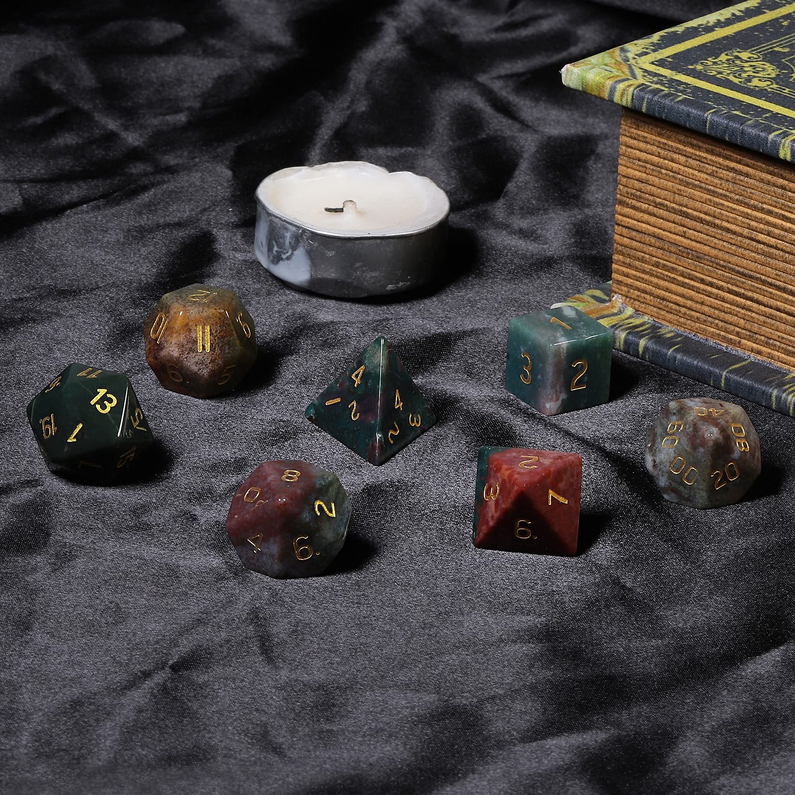 SUNYIK 7-Piece Polished Crystal Stone DND Dice Set - Handcrafted Polyhedral Dice For RPG, D&D, MTG Games (Dragons Blood Style) - View #8