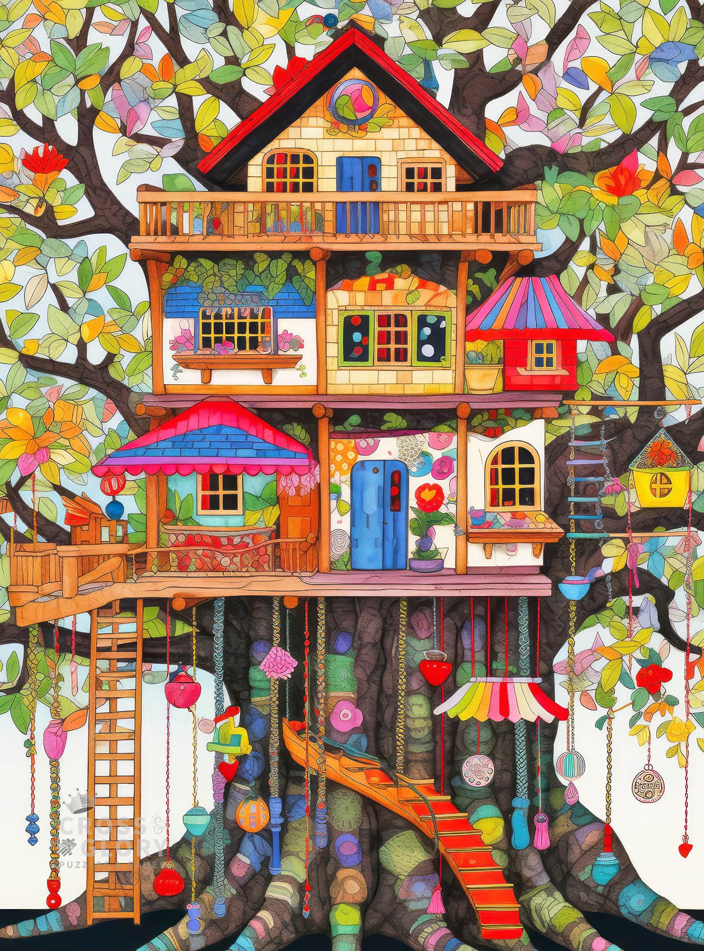 Cross & Glory Fantastical Treehouse Escape - Whimsical Art Style Jigsaw Puzzle, Eco-Friendly, 1000 Pieces, 20x27 inches, Satin Finish, Fun Puzzle Challenge for Adults and Families, CG-M-063, Rainbow