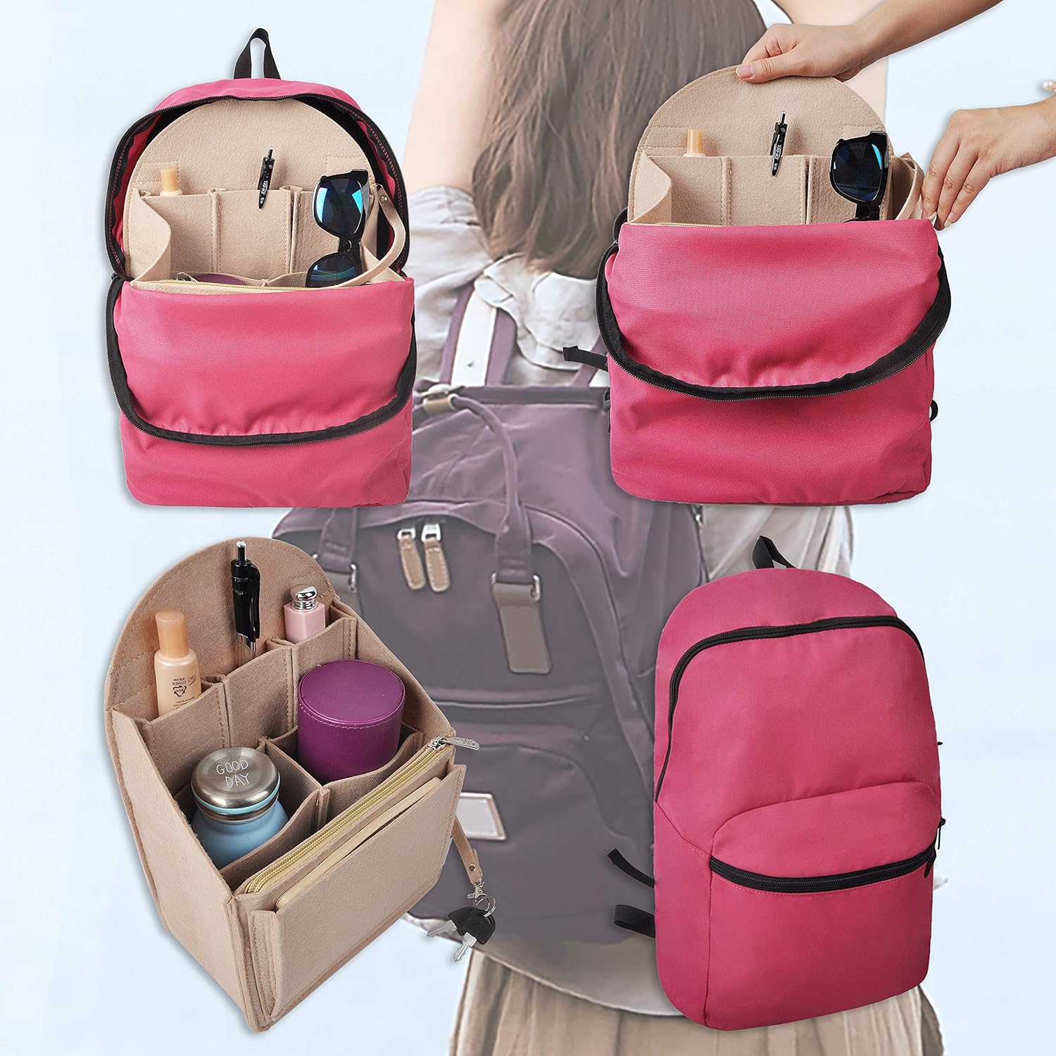 Vercord Felt Backpack Organizer Rucksack Insert Liner Inside Daypack Shoulder Bag 5 Colors 2 Size - Image 7